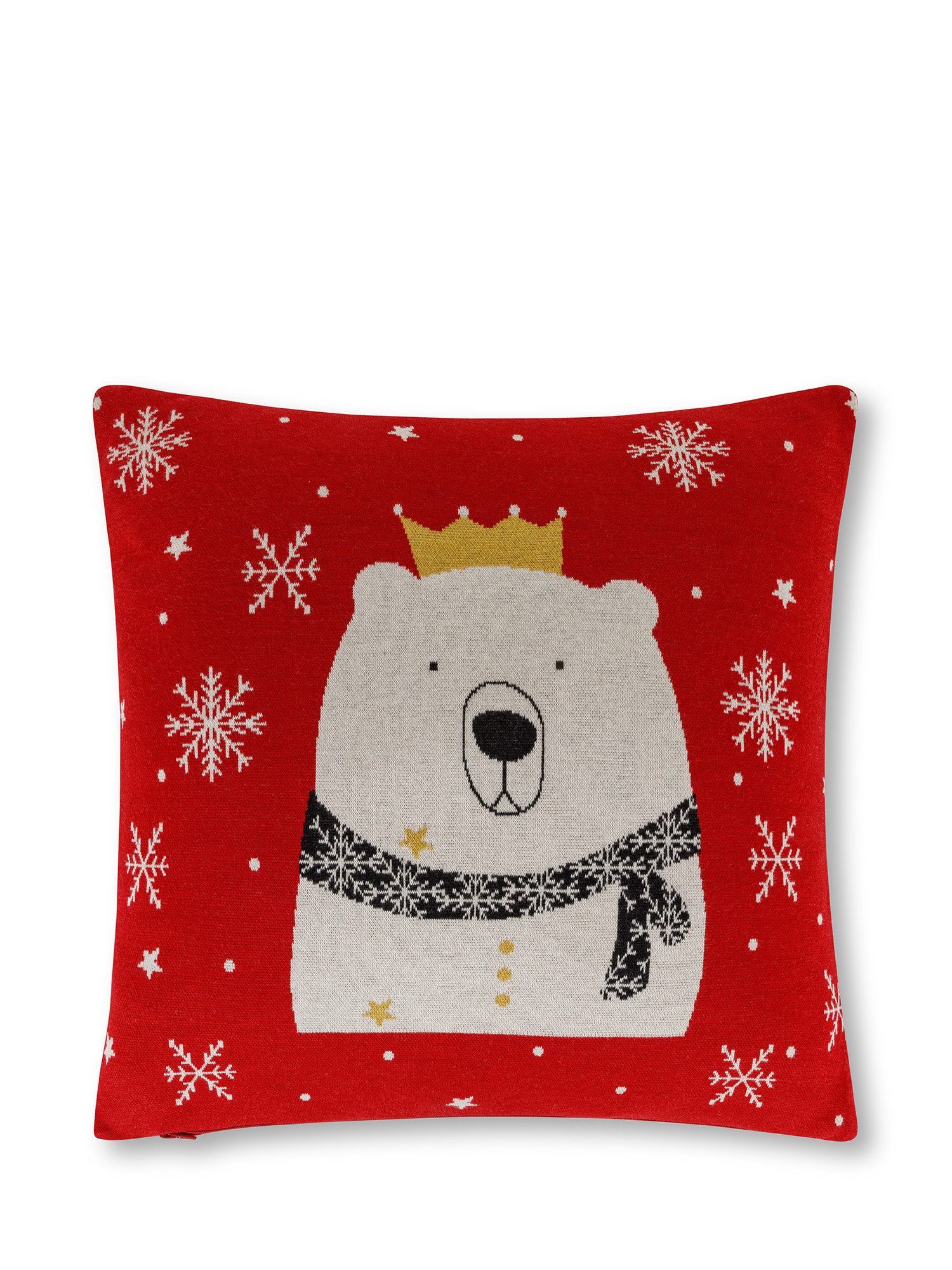 Cuscino in maglia jacquard  con orso con corona 45x45 cm, Rosso, large image number 0