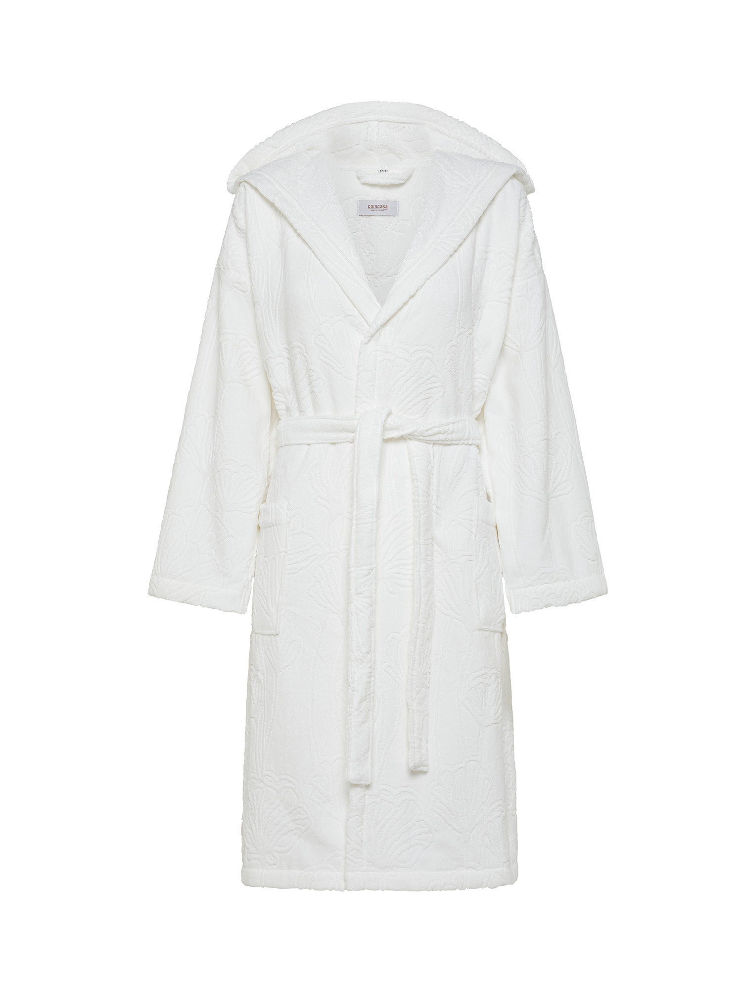 Cotton velor bathrobe with floral pattern, White, large image number 0