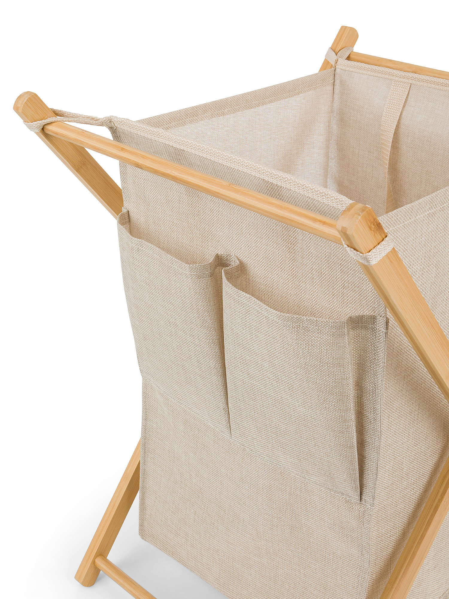 Woven and bamboo laundry basket, Beige, large image number 1