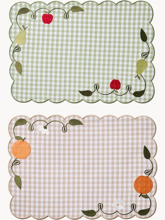 Embroidered gingham cotton placemat
