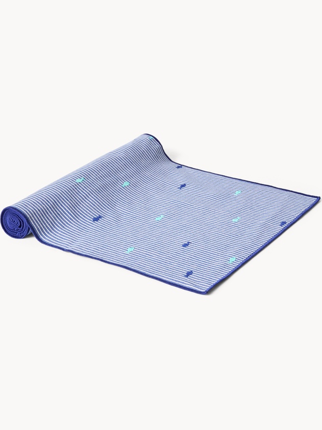 Runner in cotone a righe ricamo pesciolini