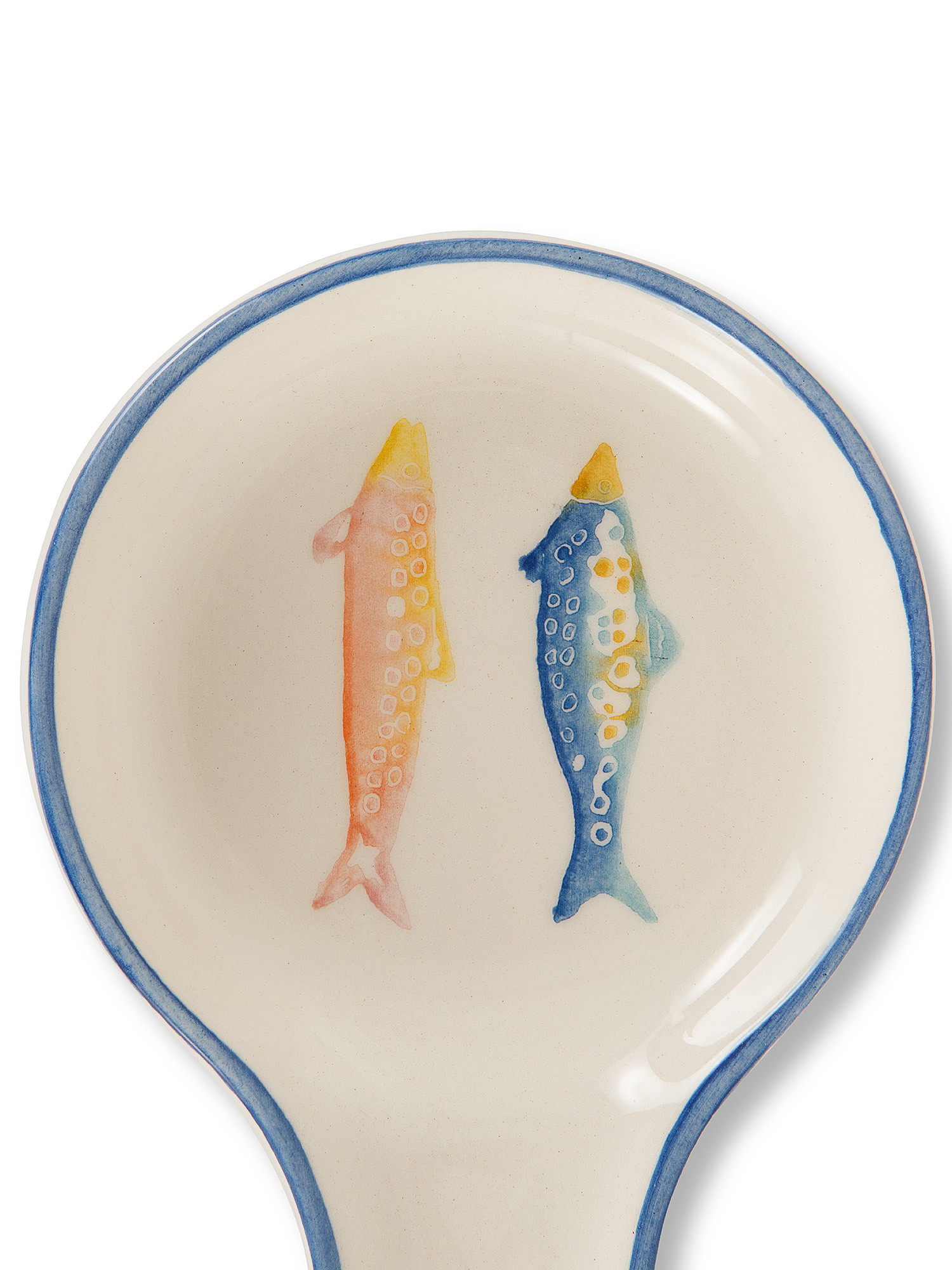 Porta mestoli ceramica decoro pesci, Bianco, large image number 0