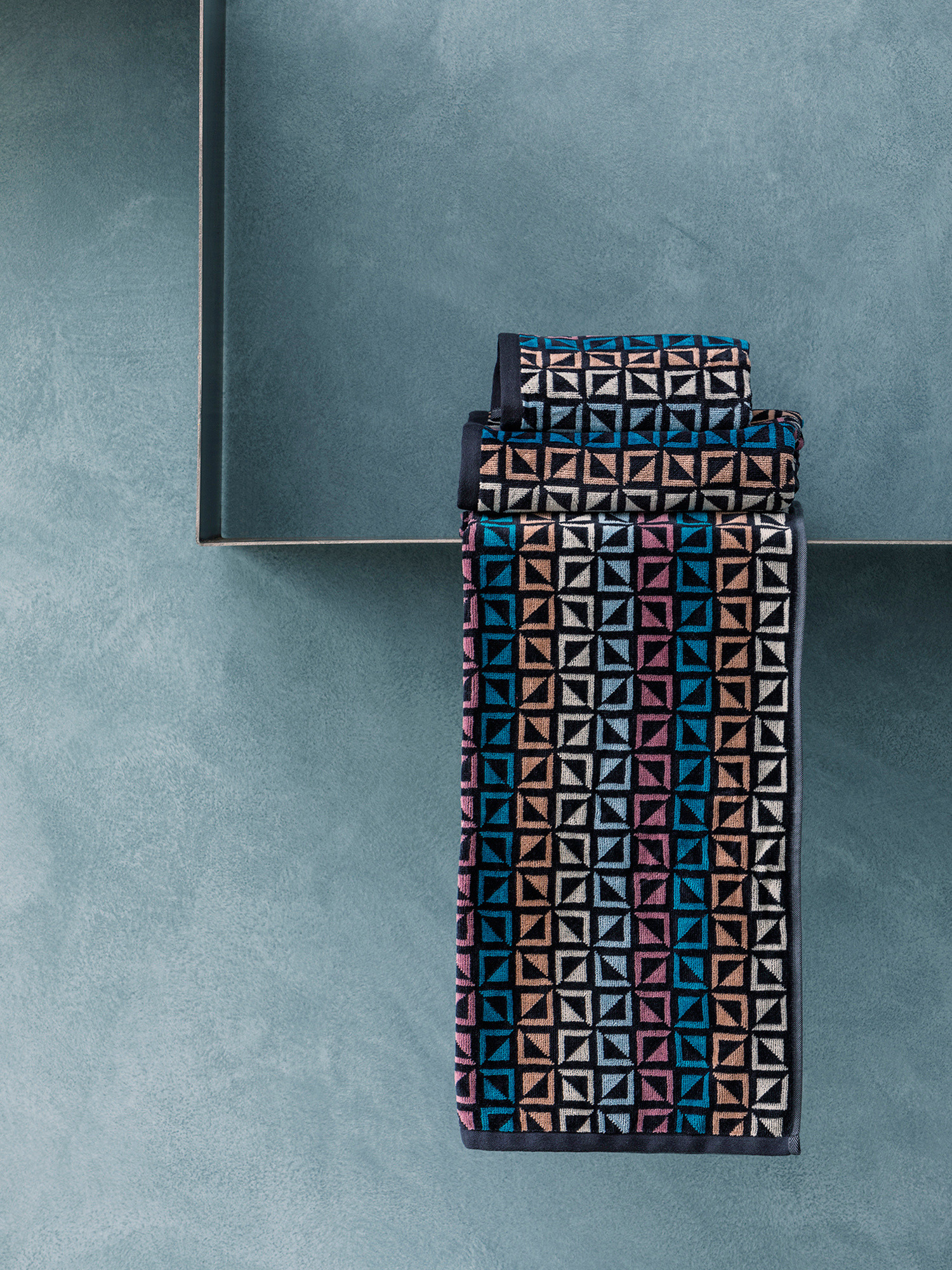 Asciugamano cotone velour motivo geometrico, Multicolor, large image number 3