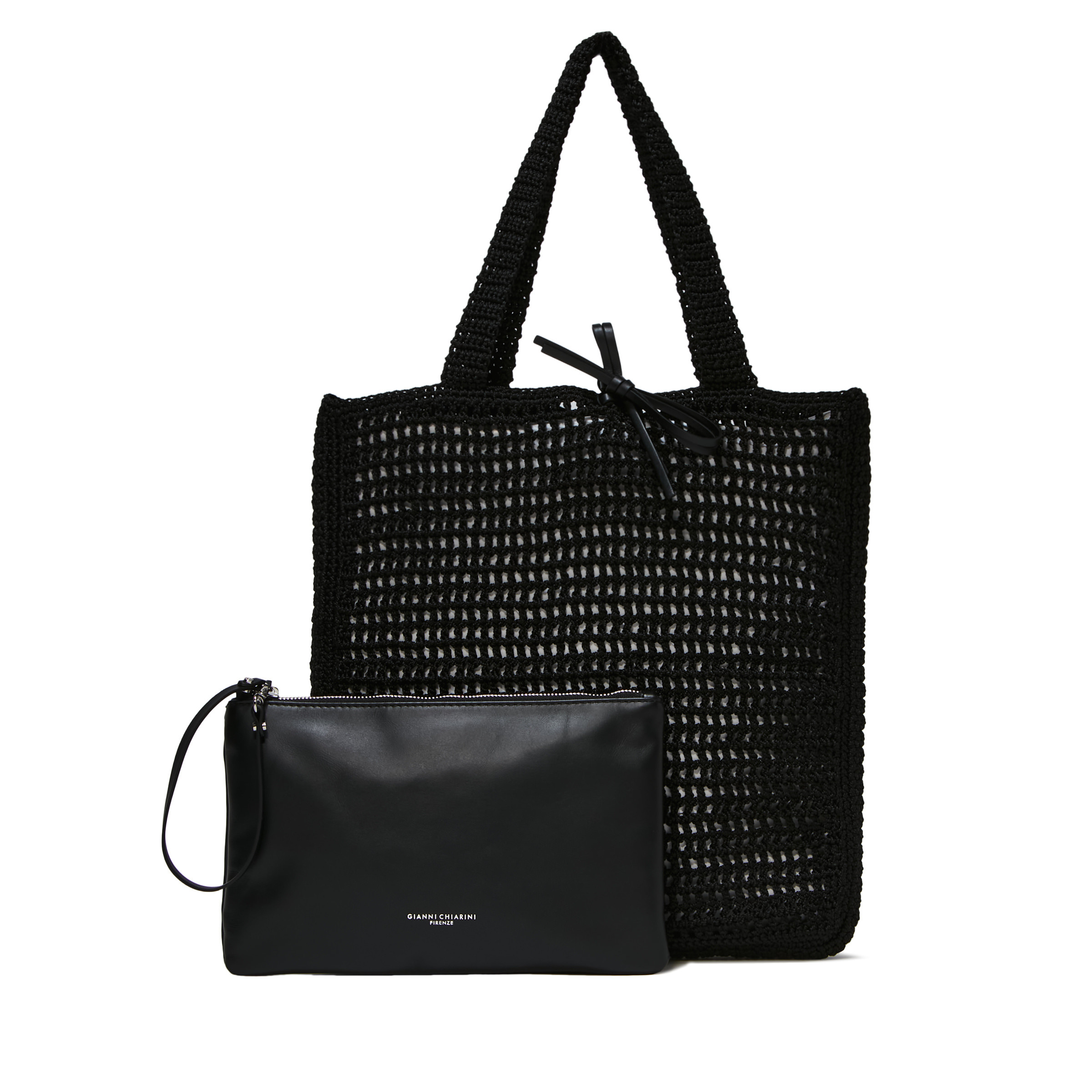 Gianni Chiarini - Victoria bag in leather and fabric, Black, large image number 2