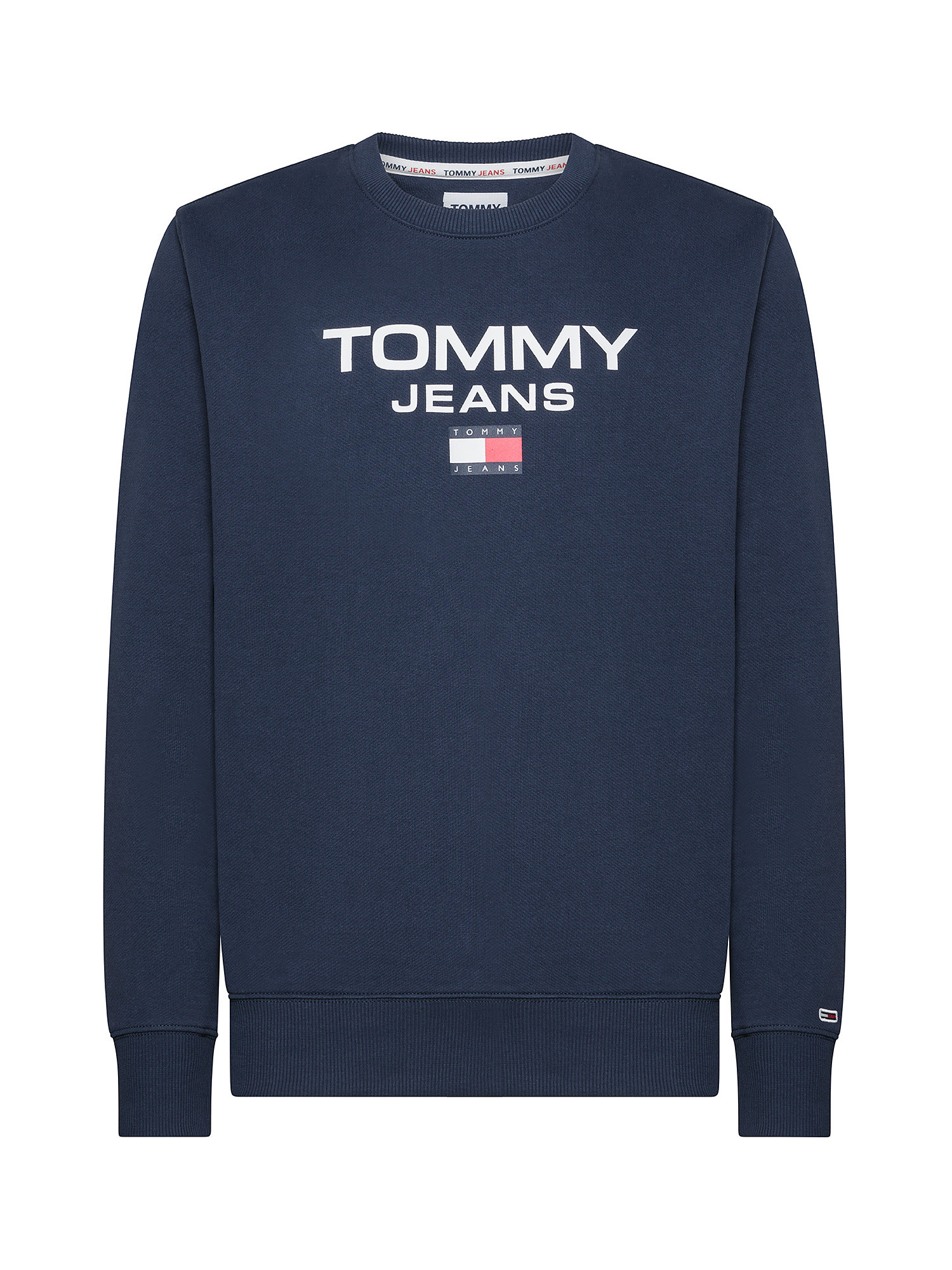 Tommy Jeans - Cotton crewneck sweatshirt with logo print on the front, Blue, large image number 0