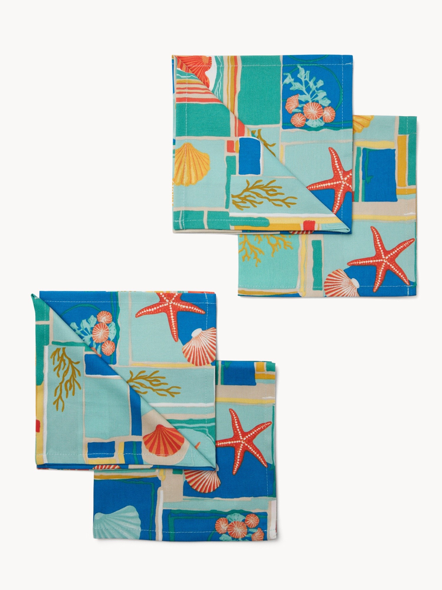 Set of 4 Cotton Panama Napkins with Geometric Print - Introductory Price, Verde/Azzurro, large image number 0