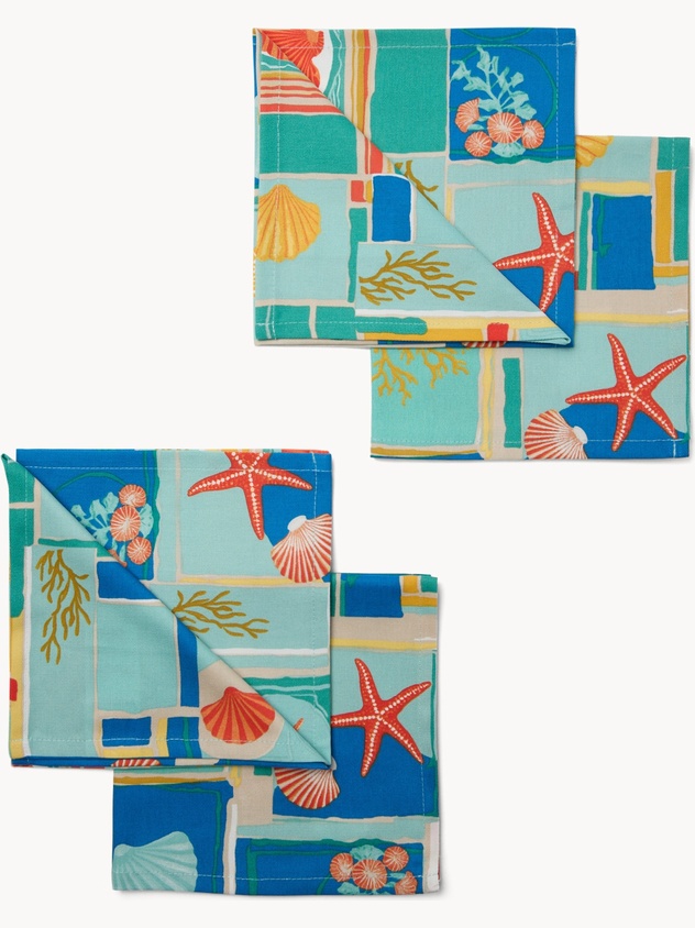 Set of 4 Cotton Panama Napkins with Geometric Print - Introductory Price