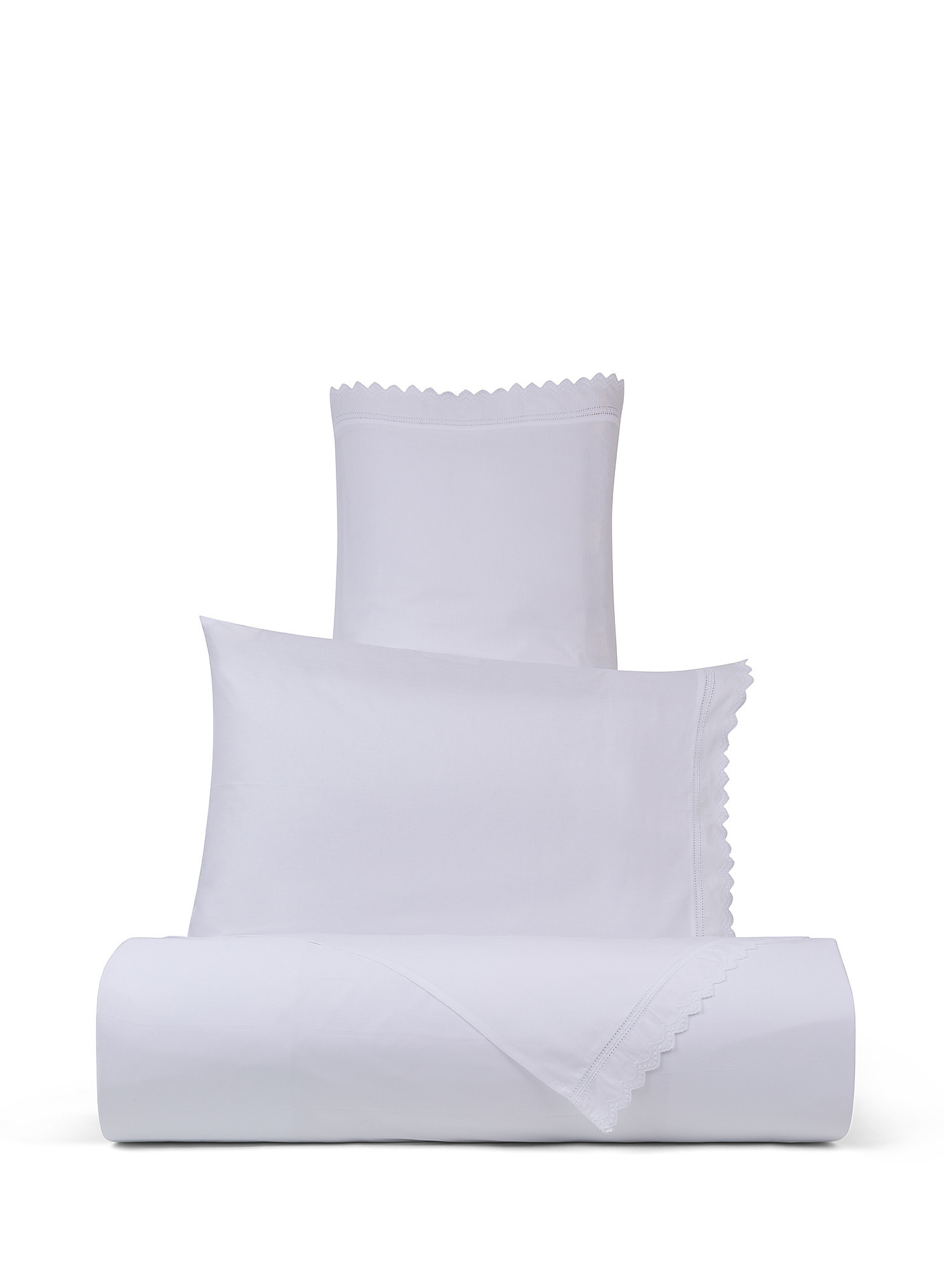 Cotton percale sheet set with broderie anglaise embroidery, White, large image number 0