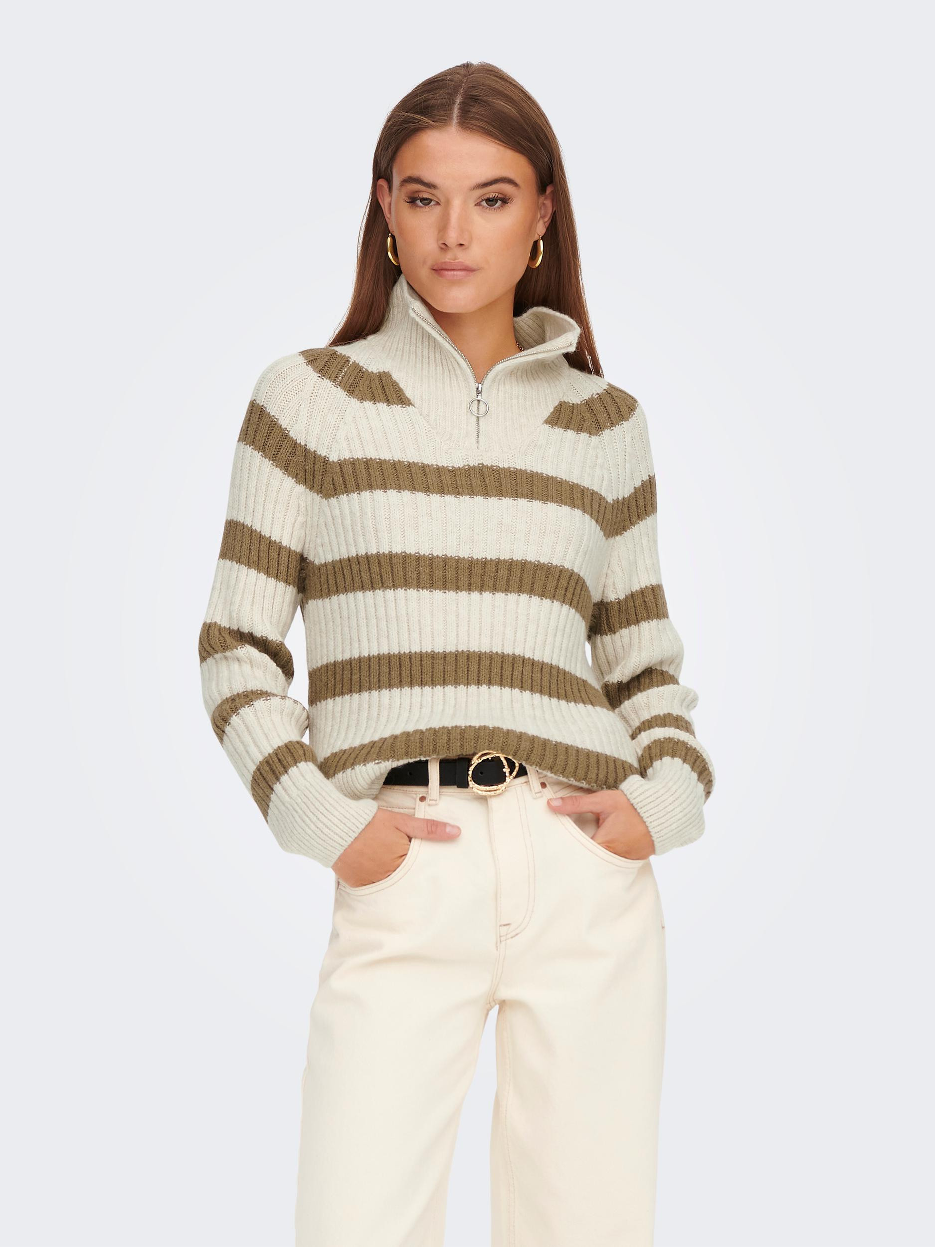 Only - Pullover mezza zip a righe, Beige, large image number 4