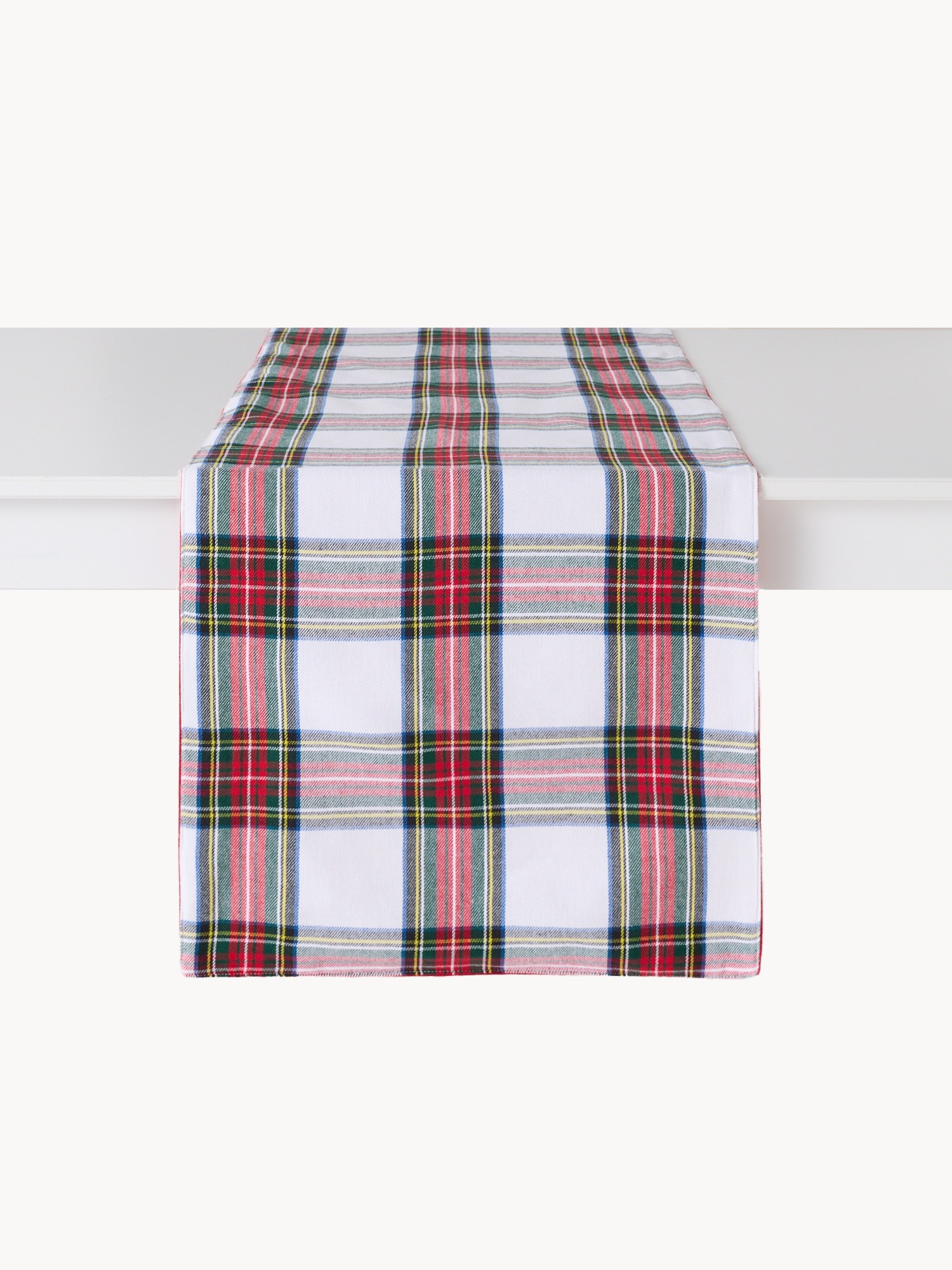 Runner in puro cotone tinto filo motivo tartan, Rosso mattone, large image number 1