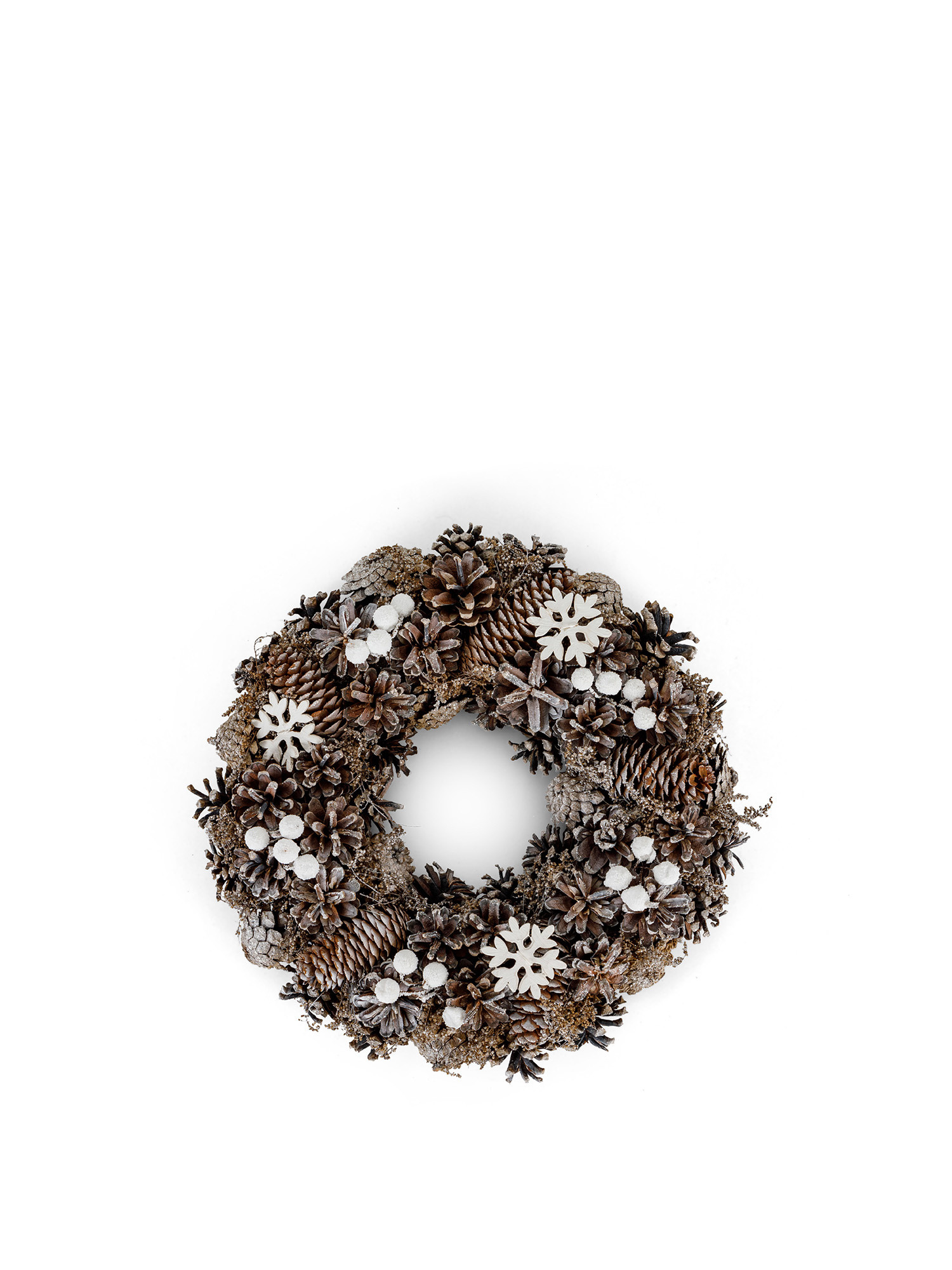Corona di pigne con piccoli fiocchi di neve, Marrone, large image number 0