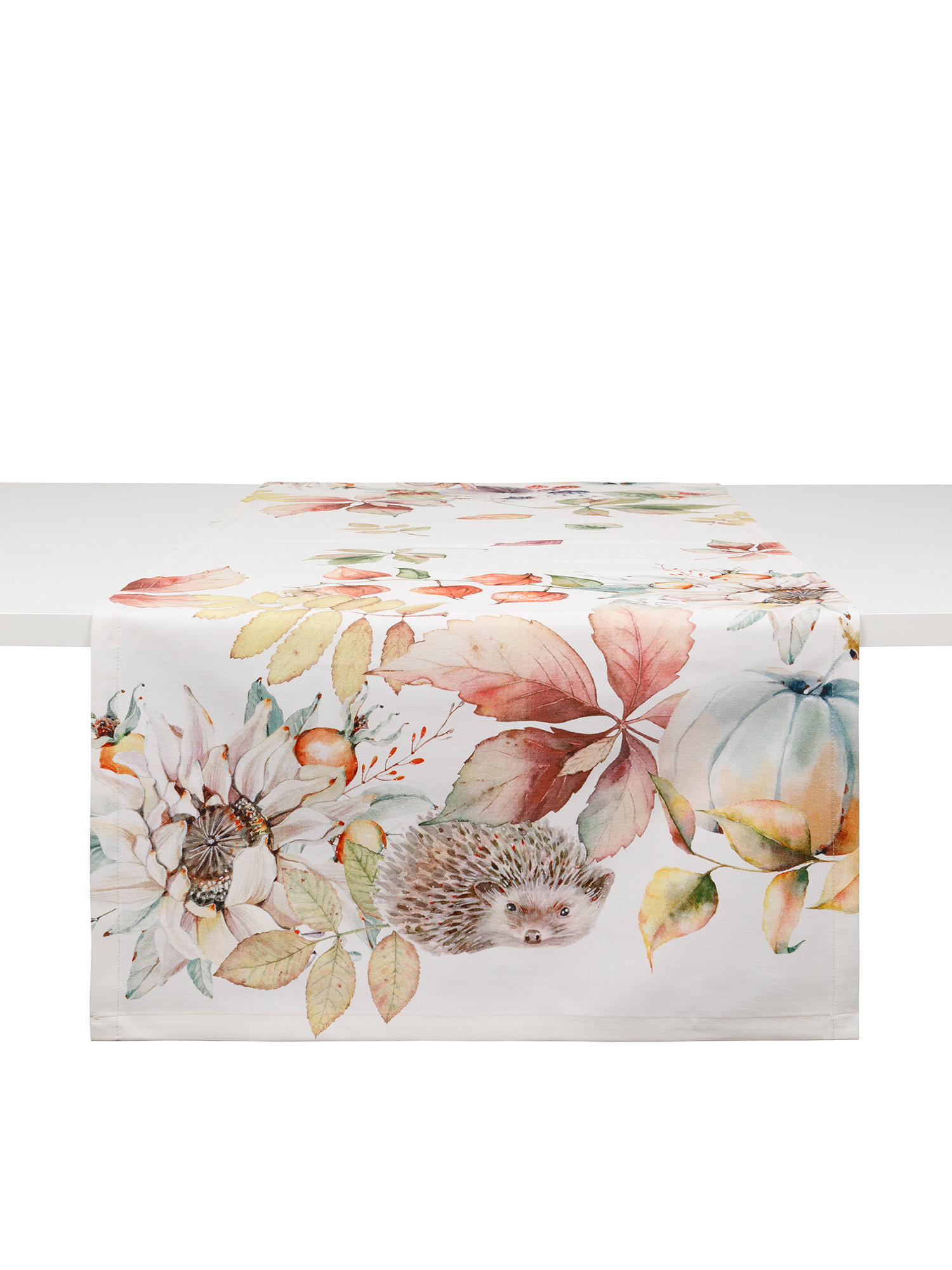 Cotton drill runner with autumn motif by Tessitura Randi, White, large image number 0