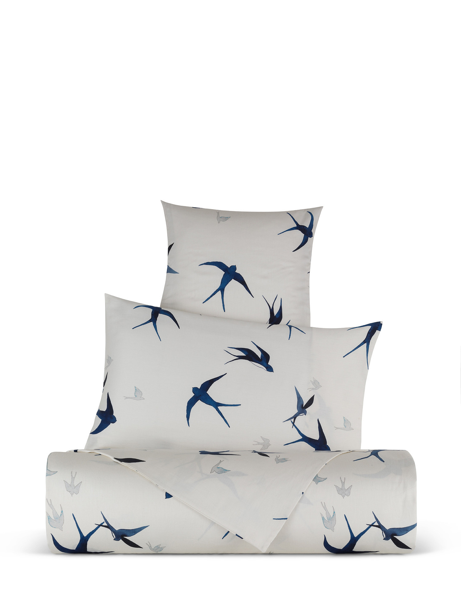 Swallow motif cotton satin duvet cover set, White, large image number 0
