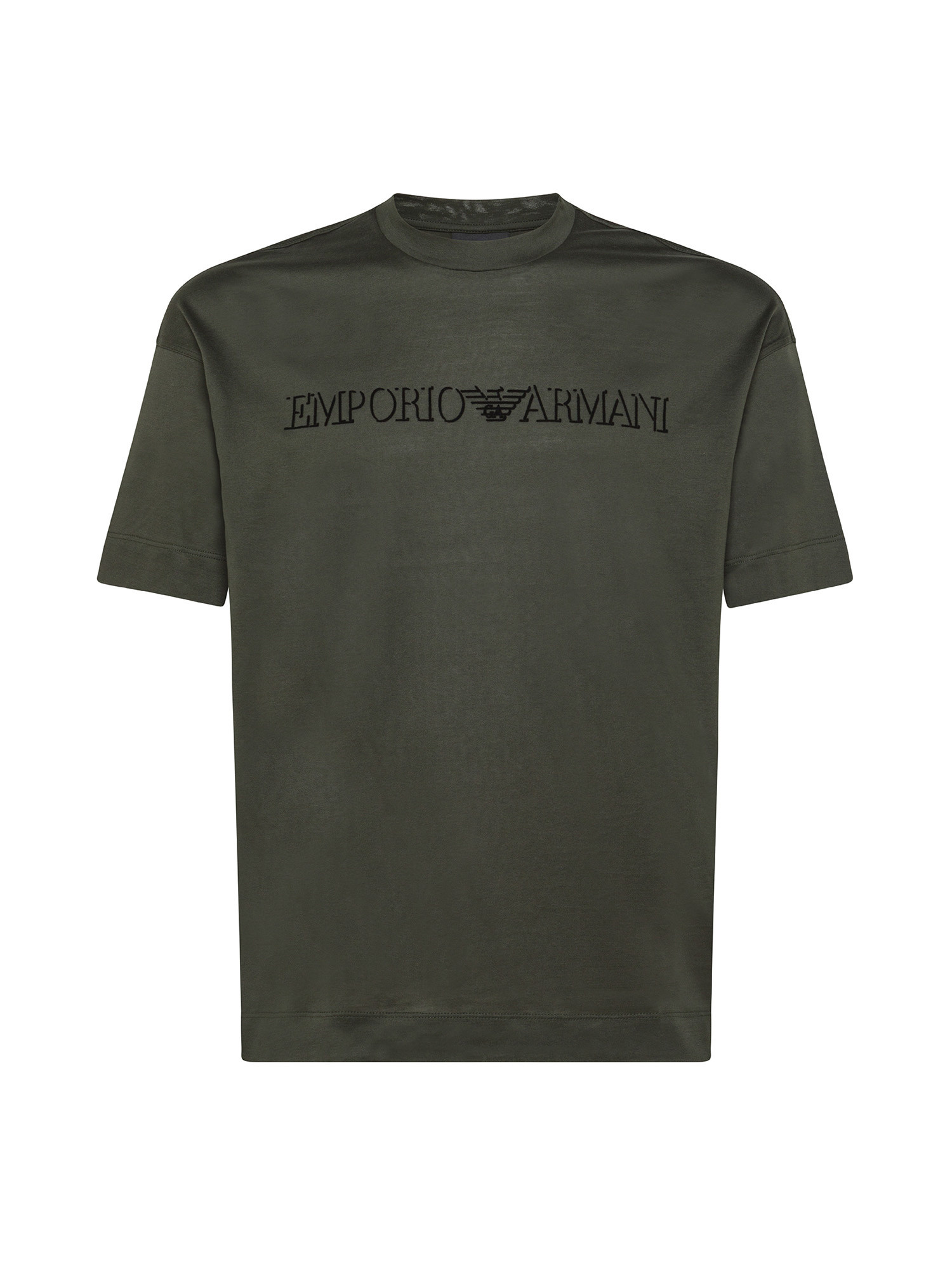 Emporio Armani - Mercerized jersey T-shirt with flock logo, Green, large image number 0