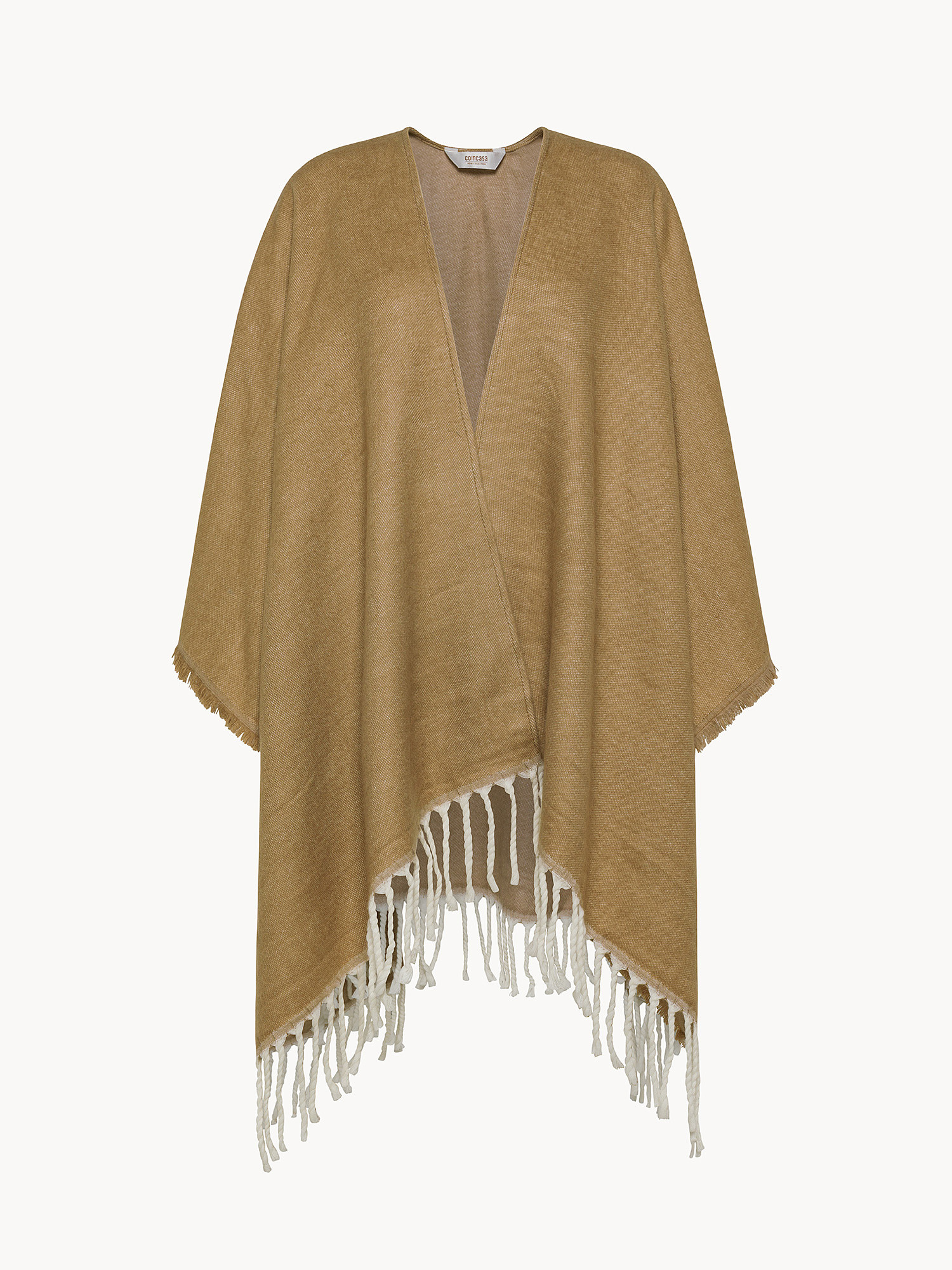 Two-tone fringed poncho, Beige, large image number 0
