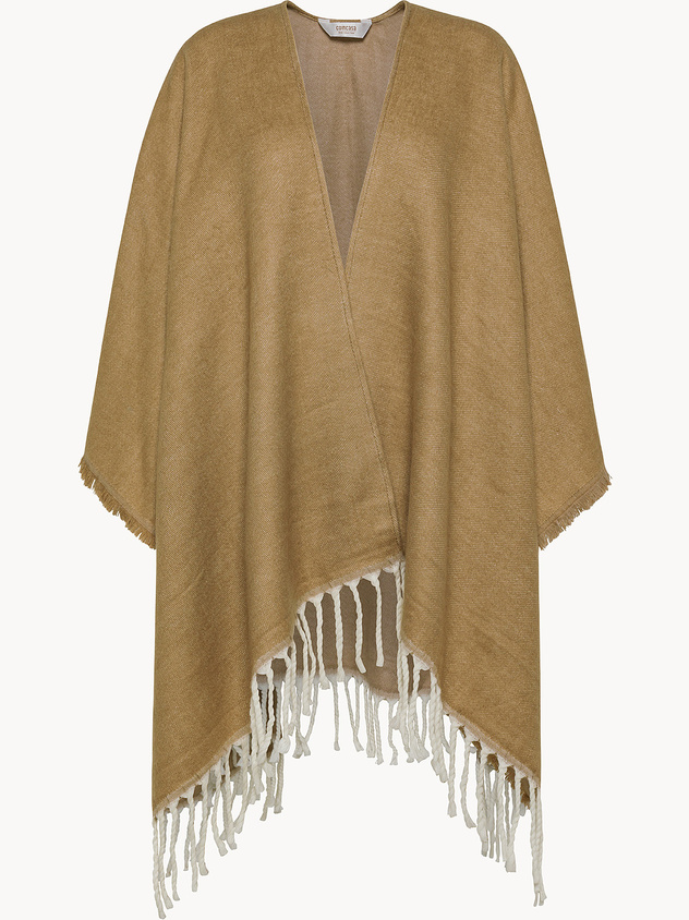 Two-tone fringed poncho