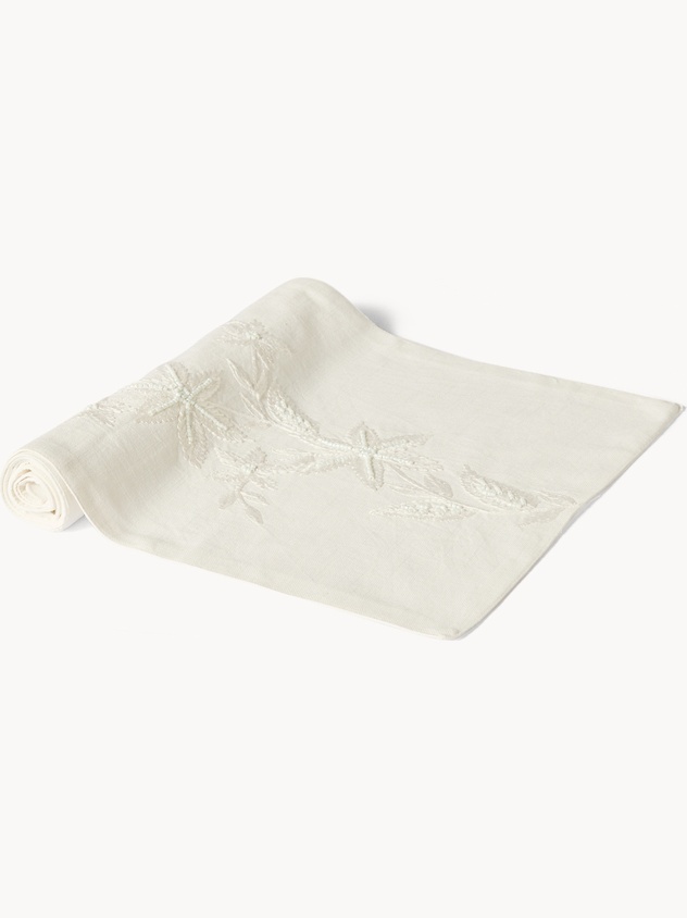 Runner in puro cotone con ricamo floreale