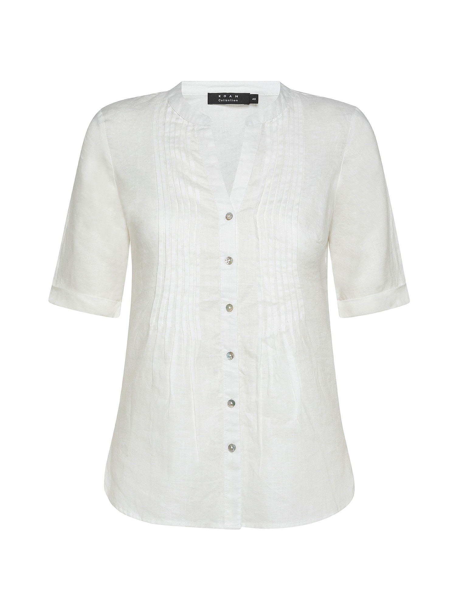 Camicia puro lino con pieghine, Bianco, large image number 0
