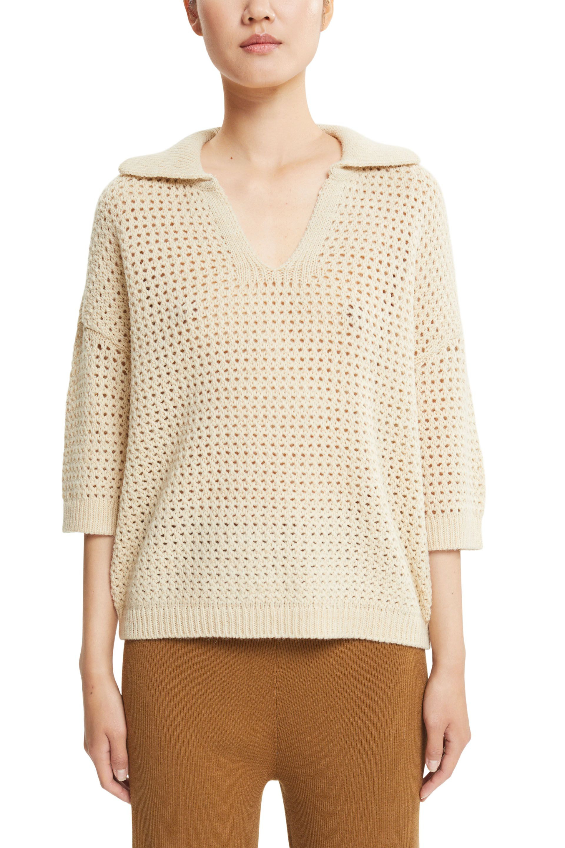 Pullover in structured mesh, Beige, large image number 1