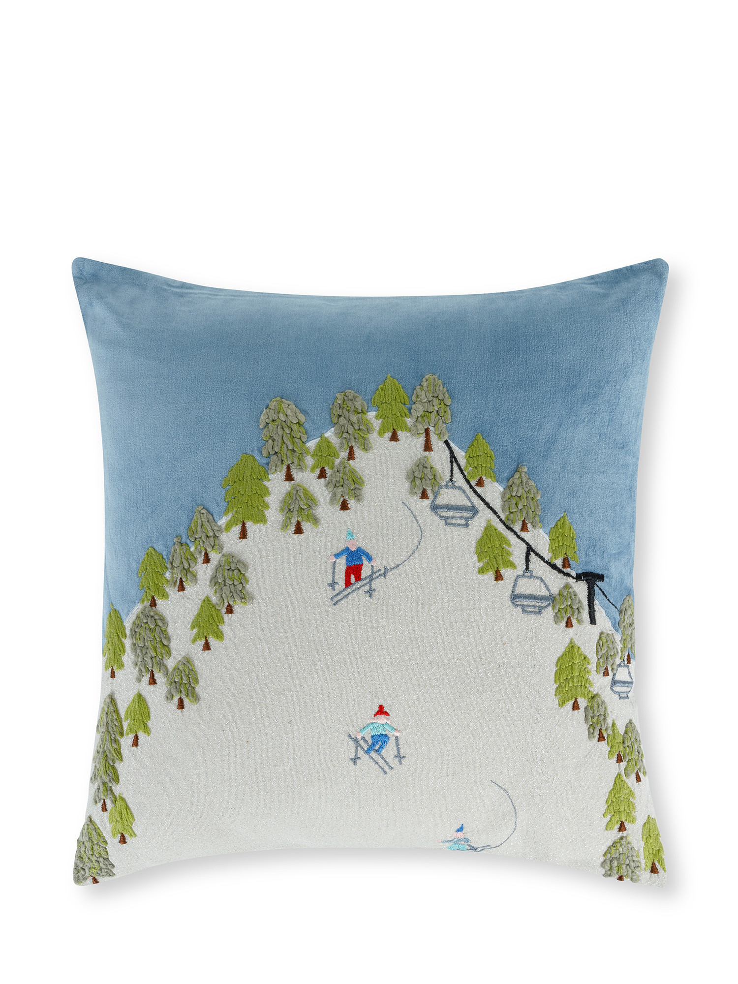 Velvet cushion embroidered ski slope 45x45 cm, Multicolor, large image number 0