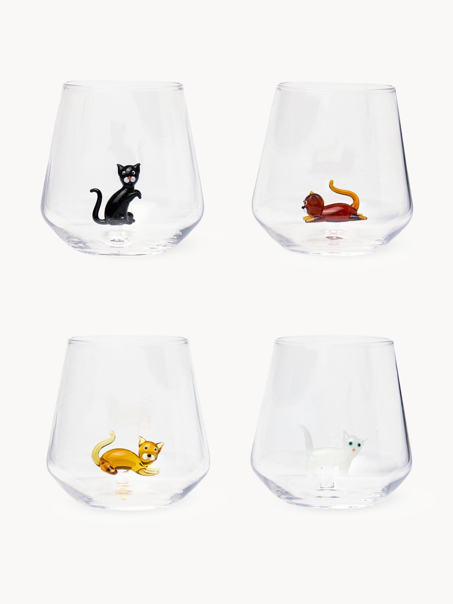 Set 4 bicchieri in vetro borosilicato dettaglio gattini, Multicolor, large image number 0