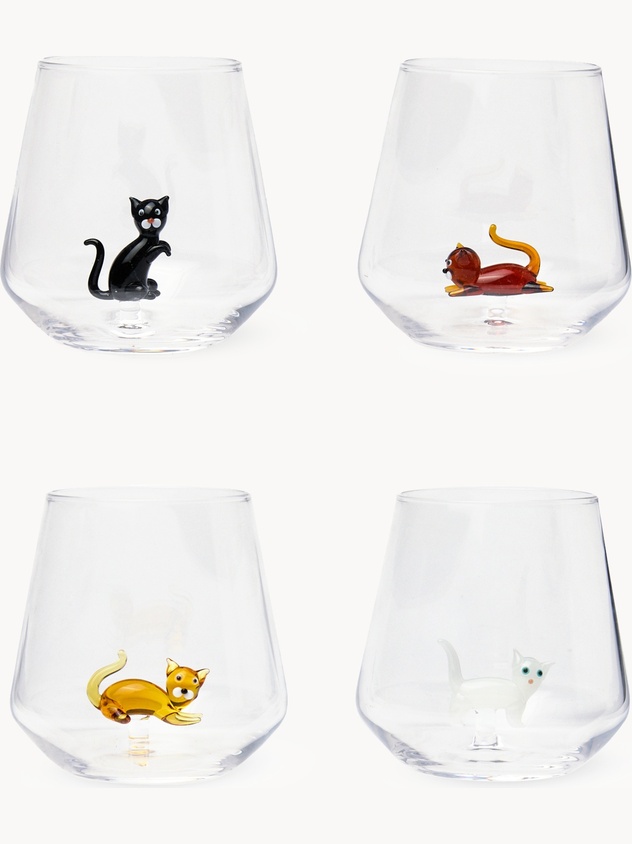 Set 4 bicchieri in vetro borosilicato dettaglio gattini