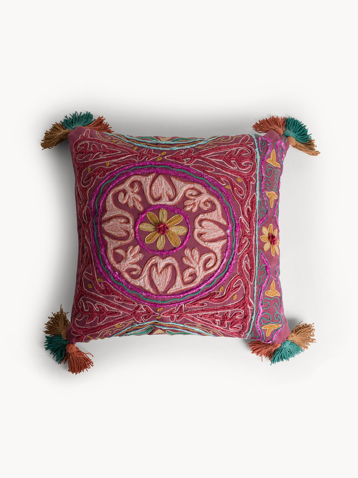 Cuscino in cotone ricamato a mano 45x45cm, Multicolor, large image number 0