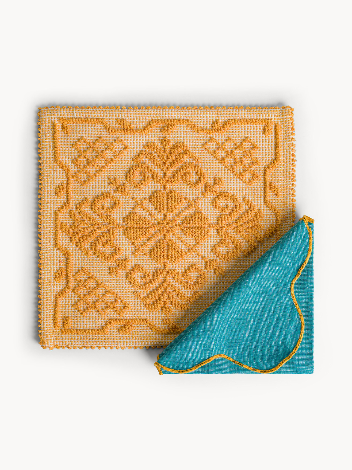 Sardinian placemat in solid color pure cotton, Yellow, large image number 2