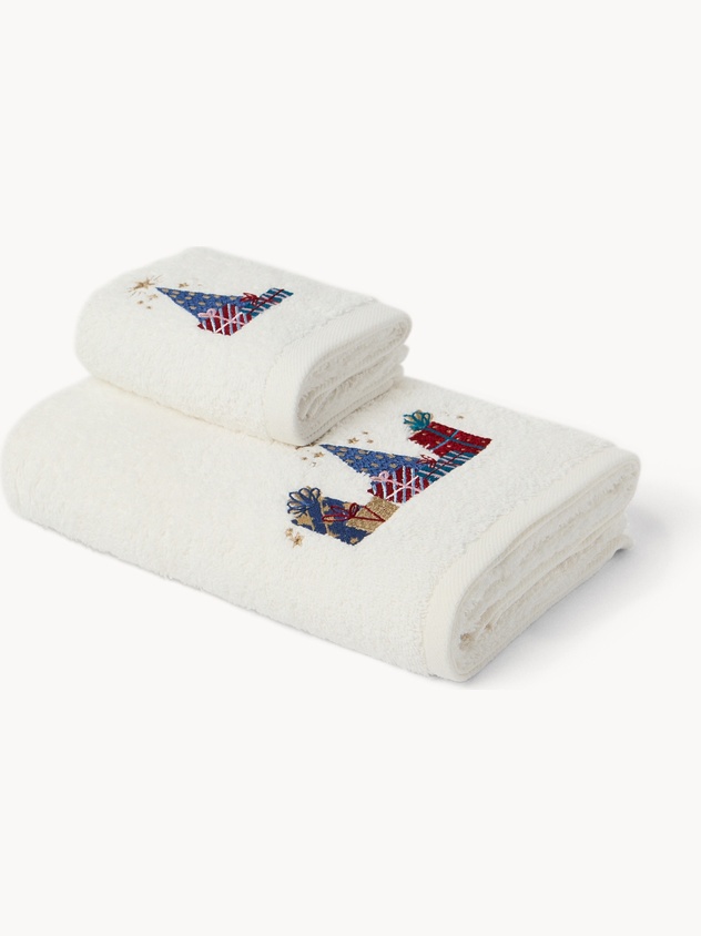 Set 2 asciugamani in spugna di cotone con ricamo regali