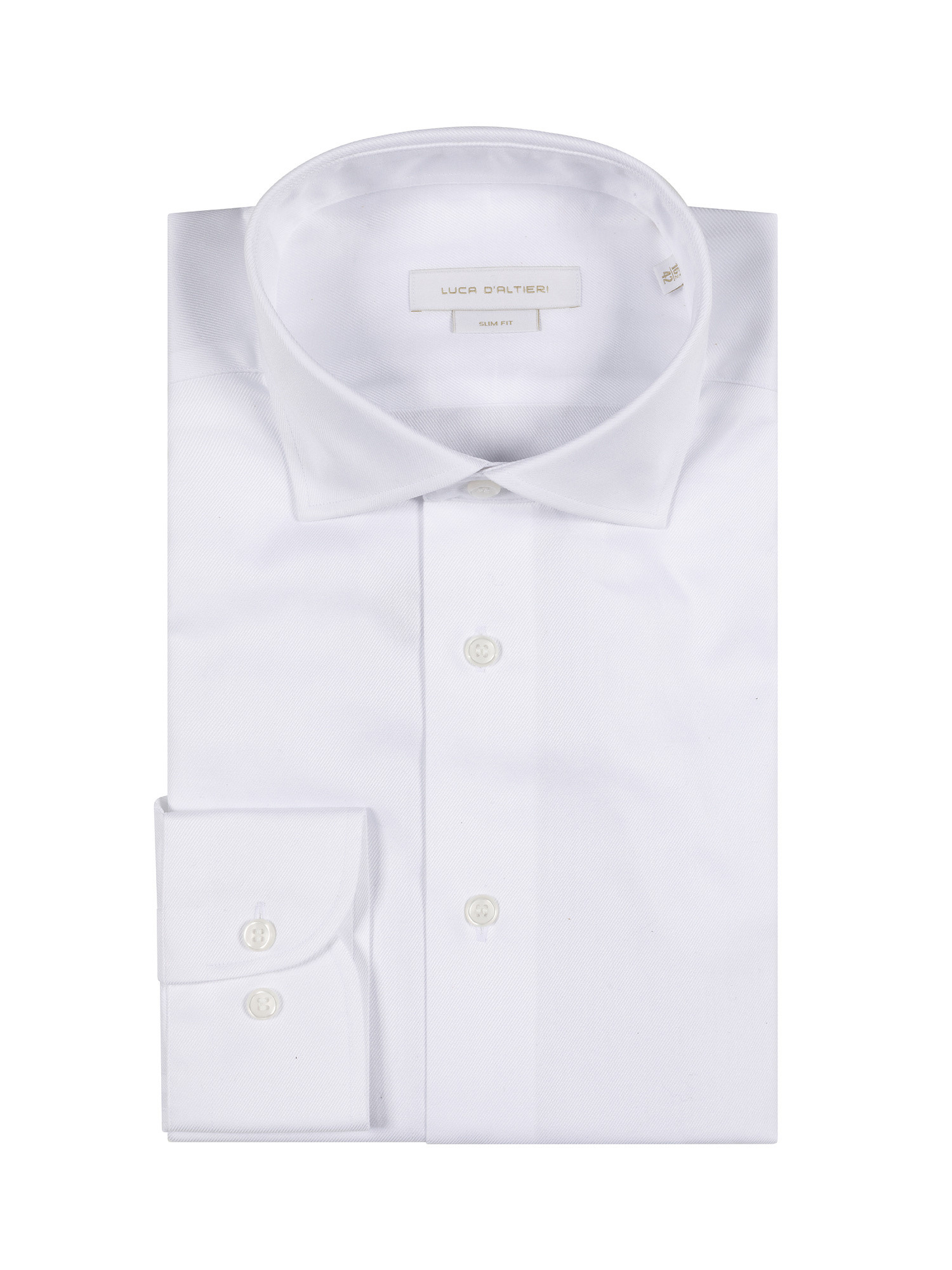 Camicia slim fit in twill di cotone, Bianco, large