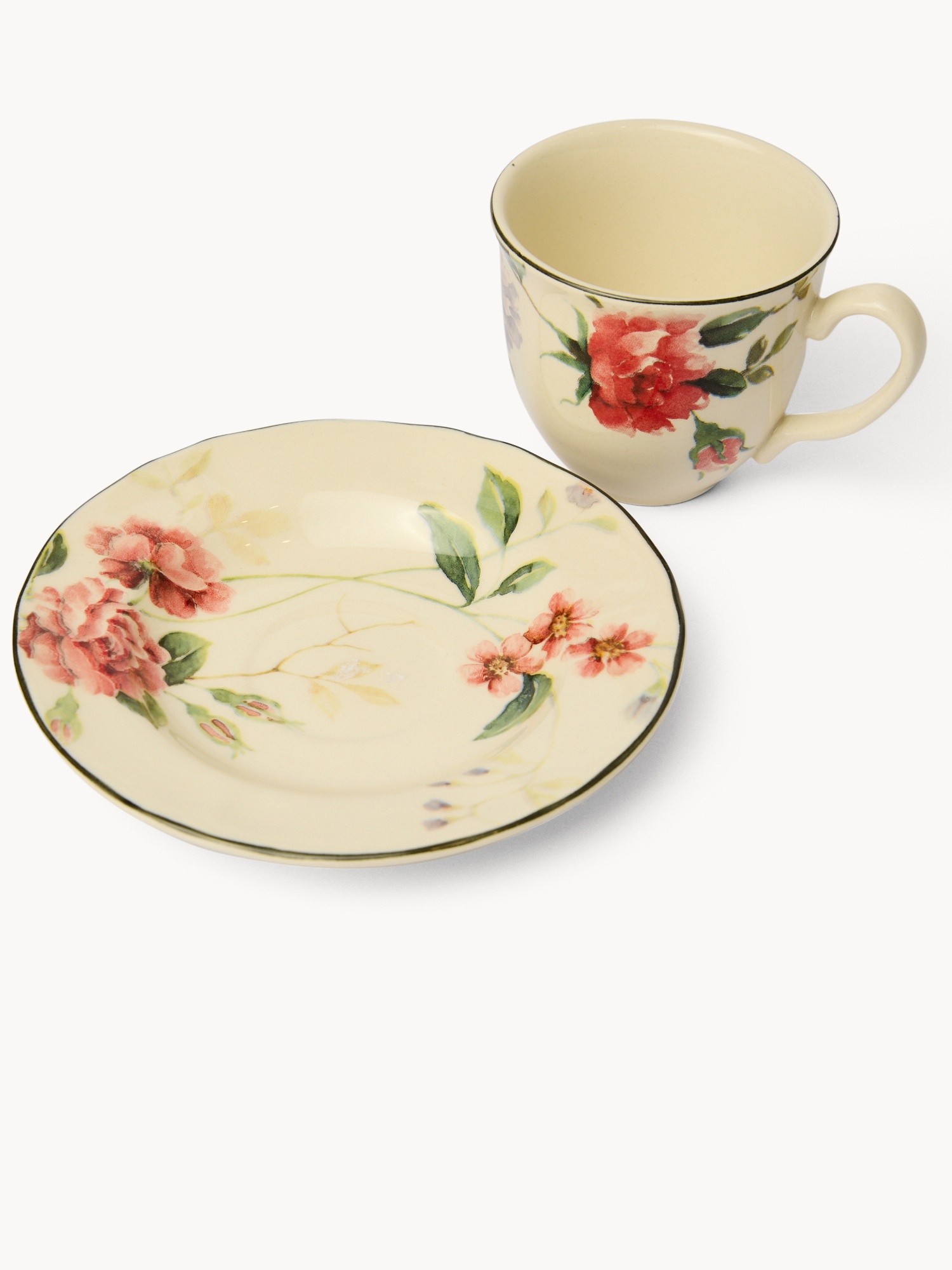 Floral-Motif Ceramic Teacup, Multicolor, large image number 1