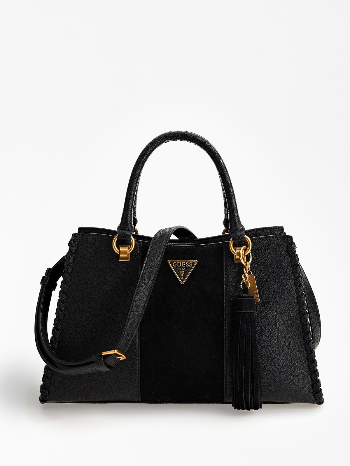 Suede handbag with shoulder strap, Black, large image number 0