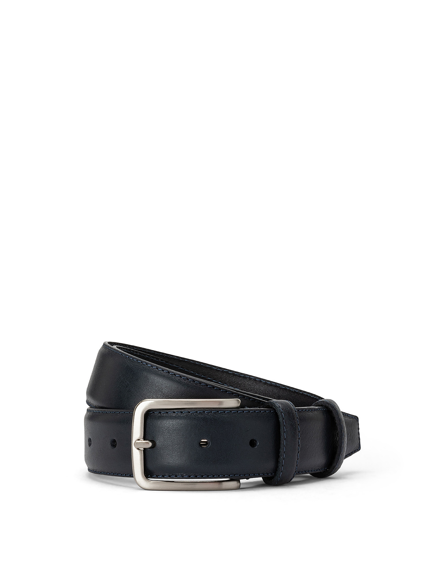 Genuine leather belt with stitching, Blue, large image number 0