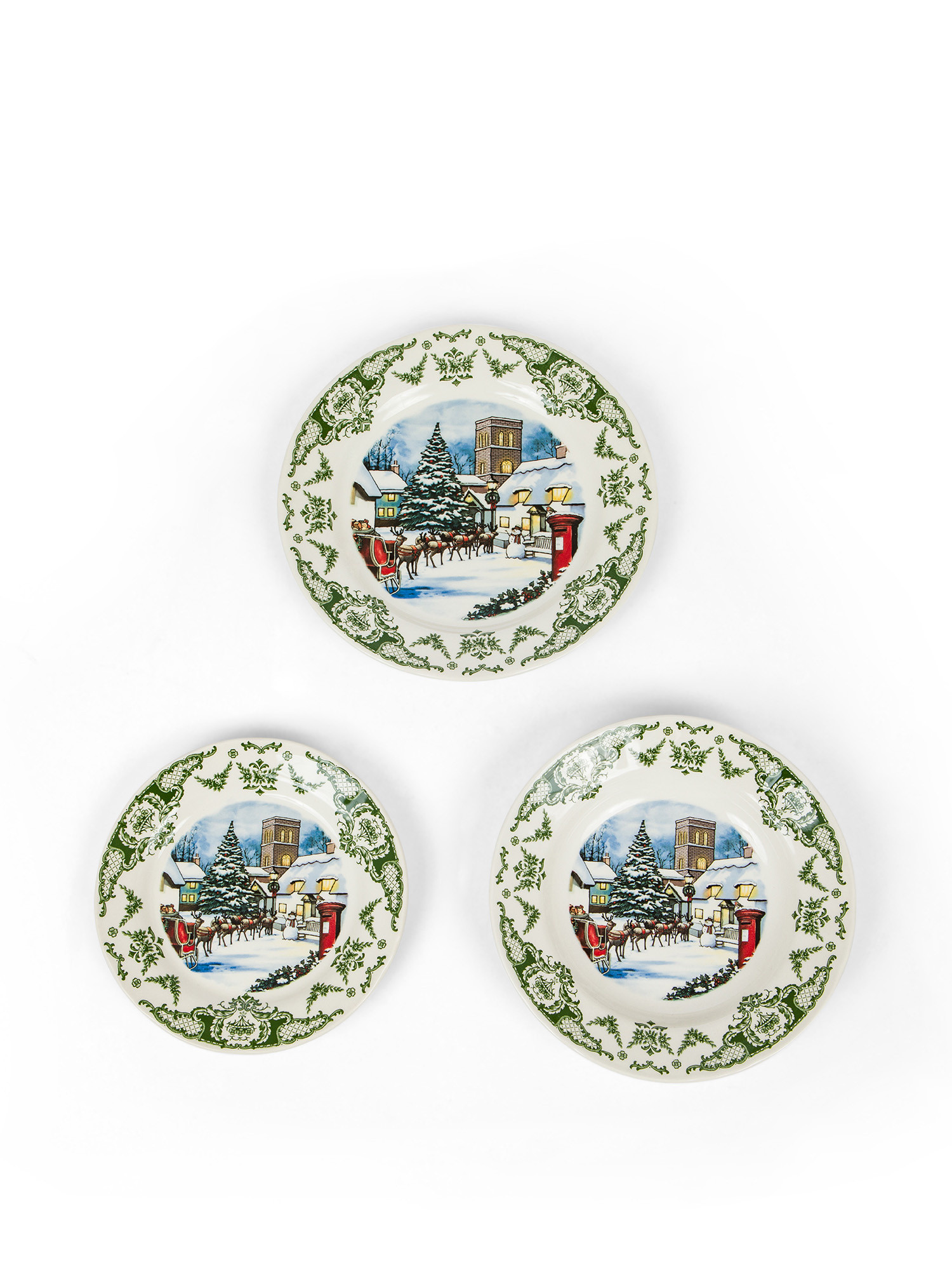 Set 18 ceramic plates Christmas landscape, Multicolor, large image number 1