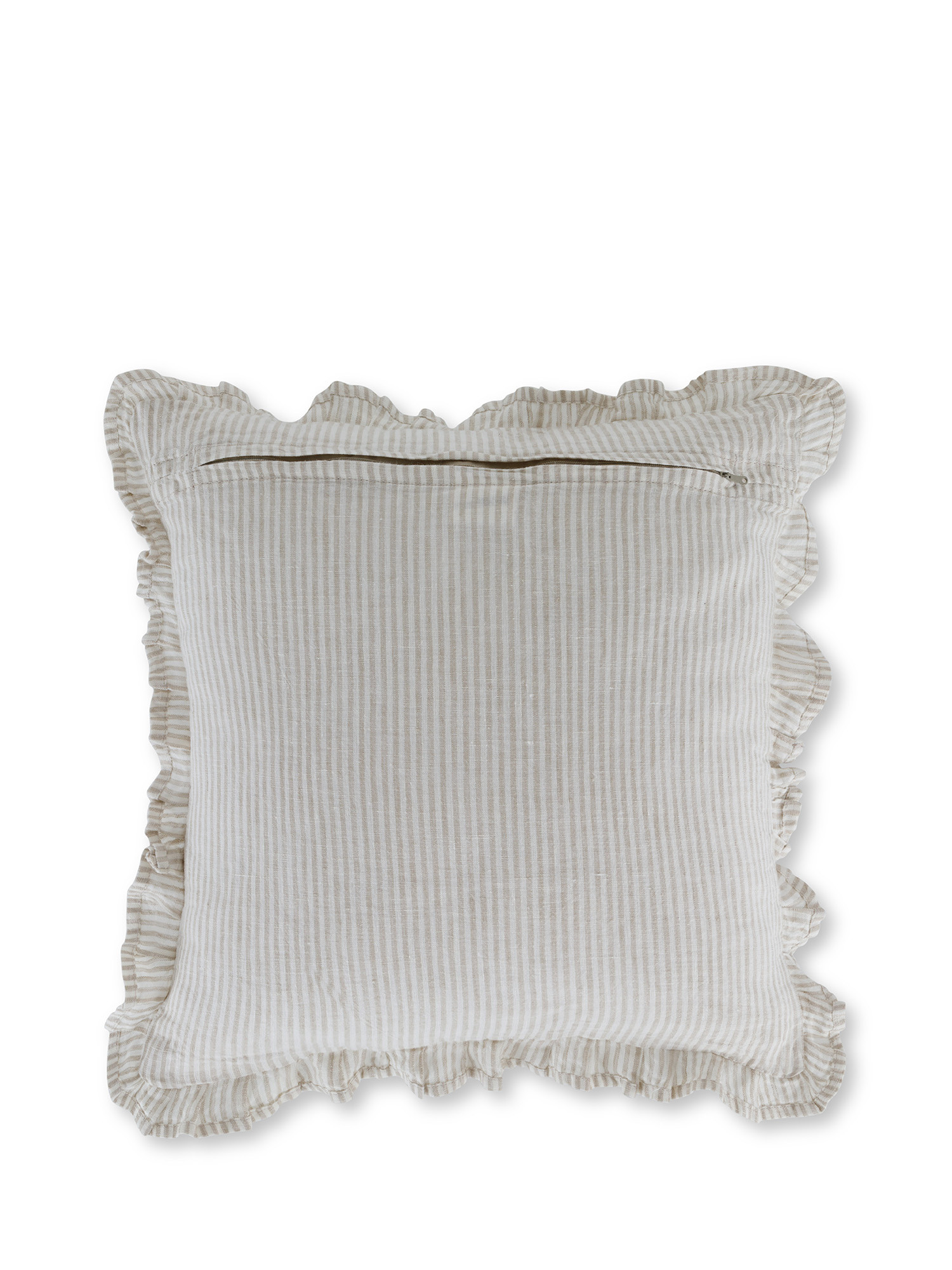 Striped cushion in pure linen 40x40 cm, Beige, large image number 1