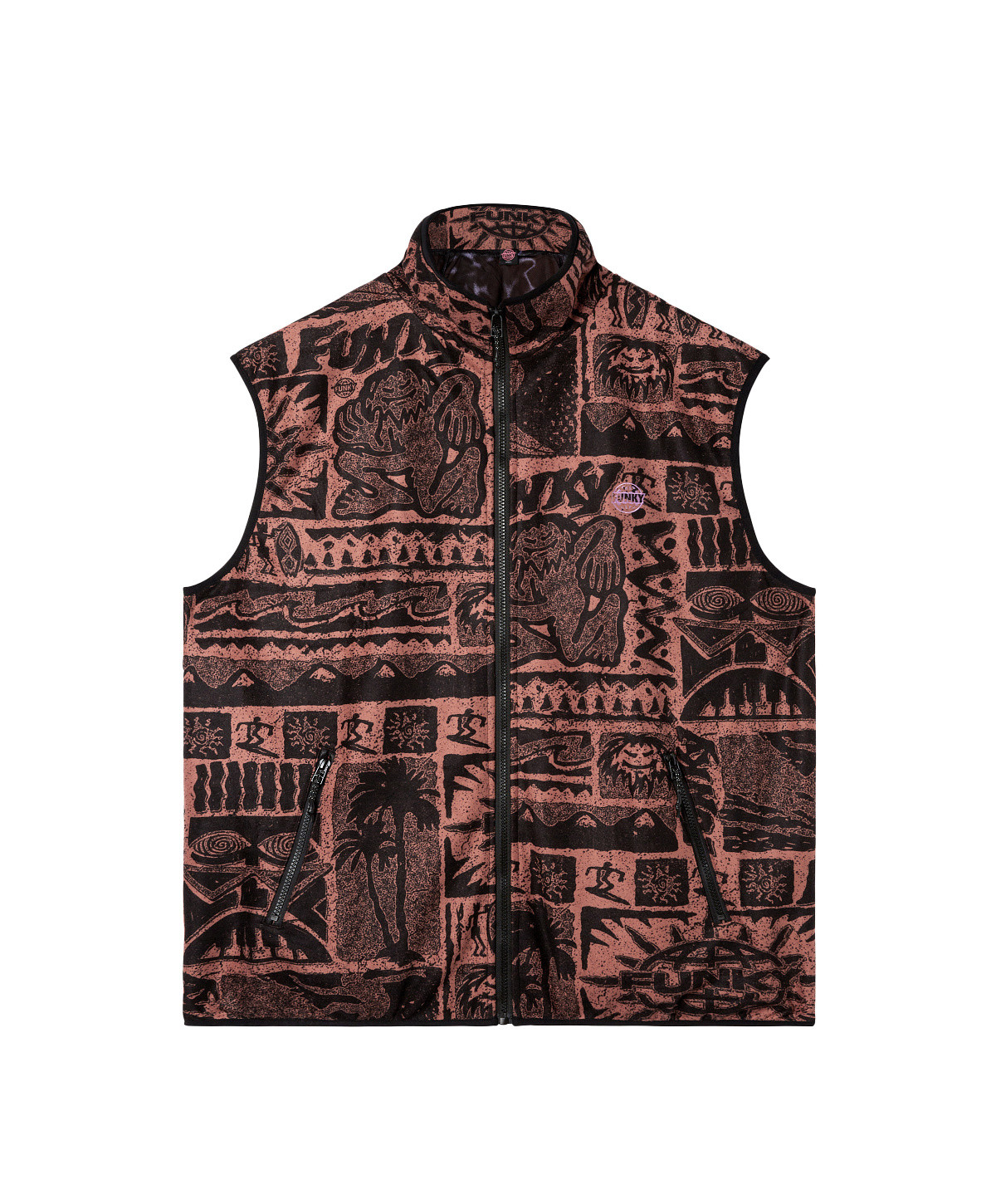 Funky - Tribal motif fleece vest, Brown, large image number 0