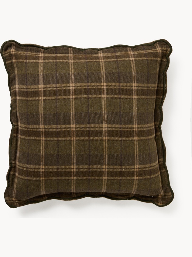 Wool-blend twill cushion with check pattern 50x50cm