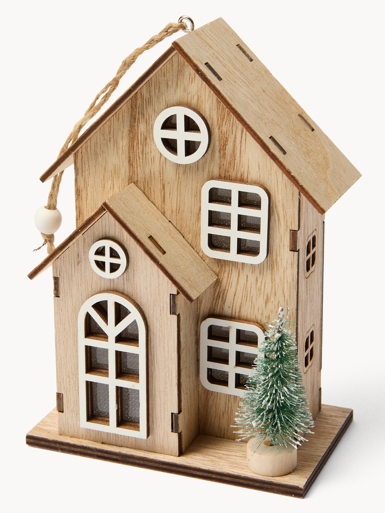 Decorazione in legno con mini led, Beige, large image number 1