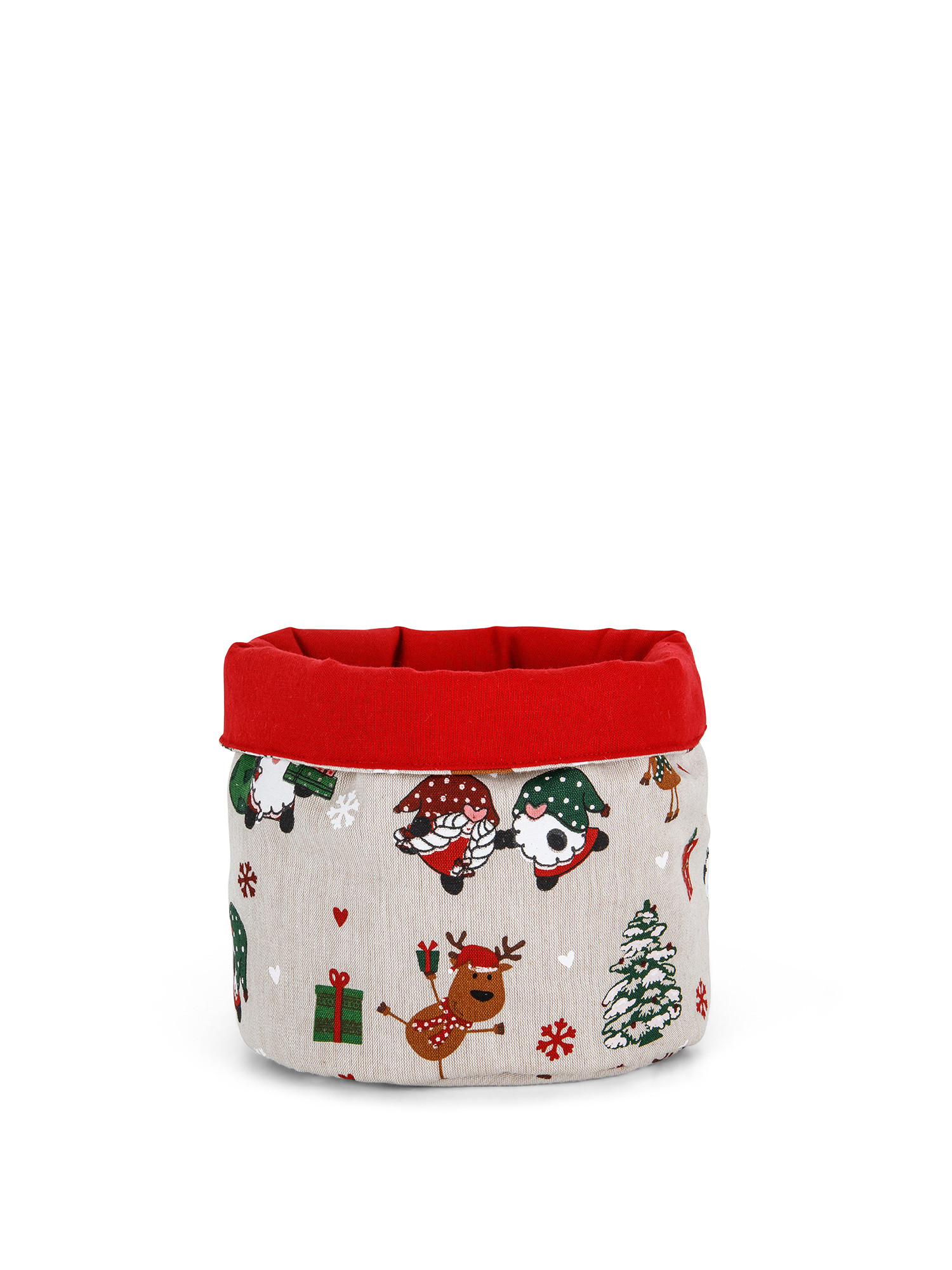 Christmas print cotton panama basket, Beige, large image number 0