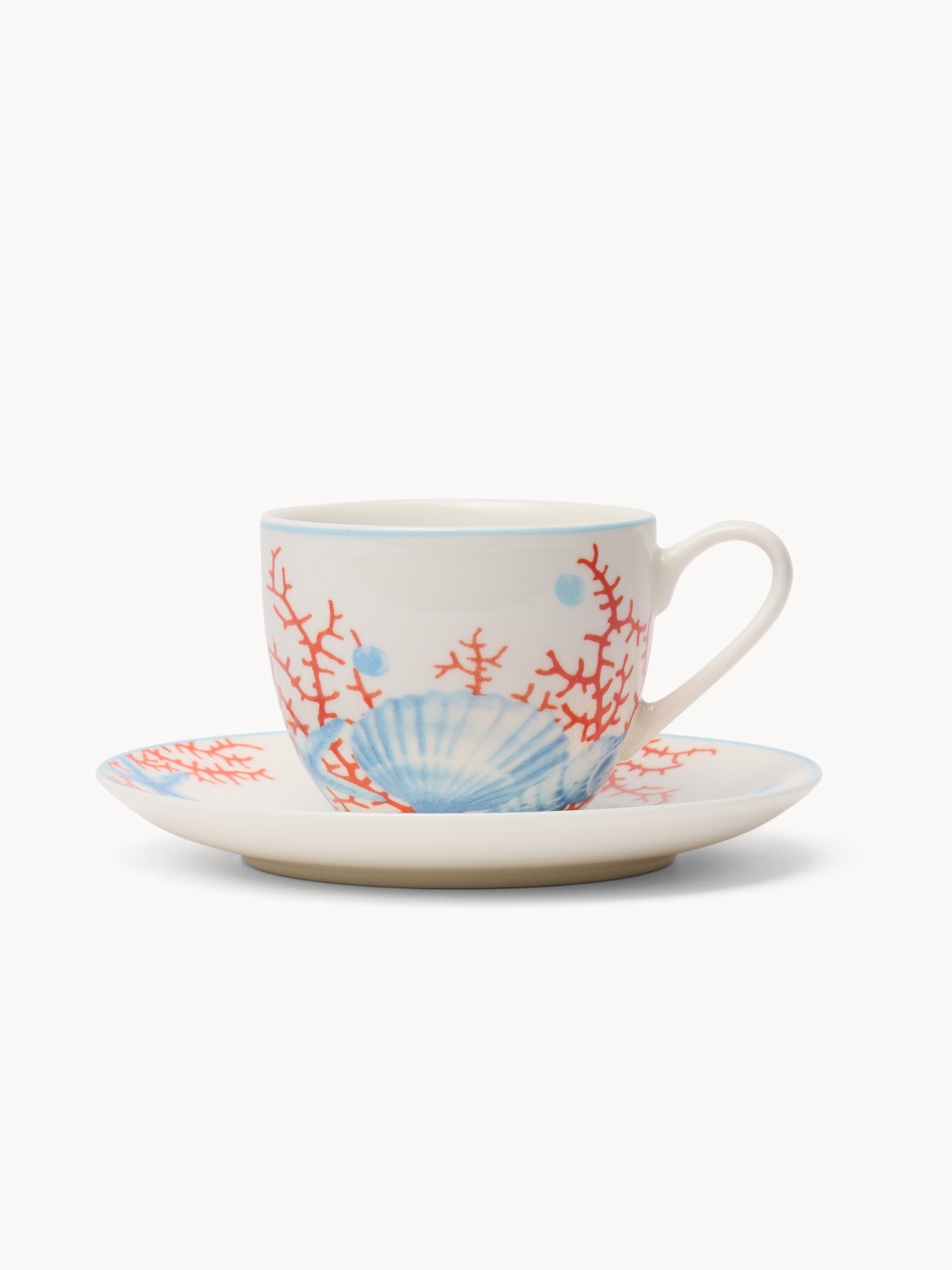 New Bone China Coffee Cup with Marine Decor - Introductory Price, Bianco/Azzurro, large image number 0