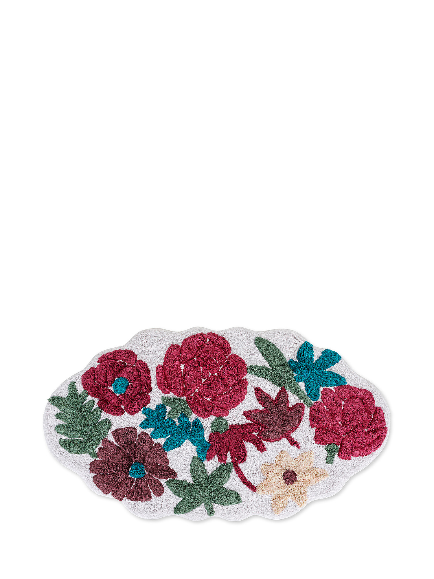 Tappeto spugna di cotone ricamo fiori, Rosso scuro, large image number 0