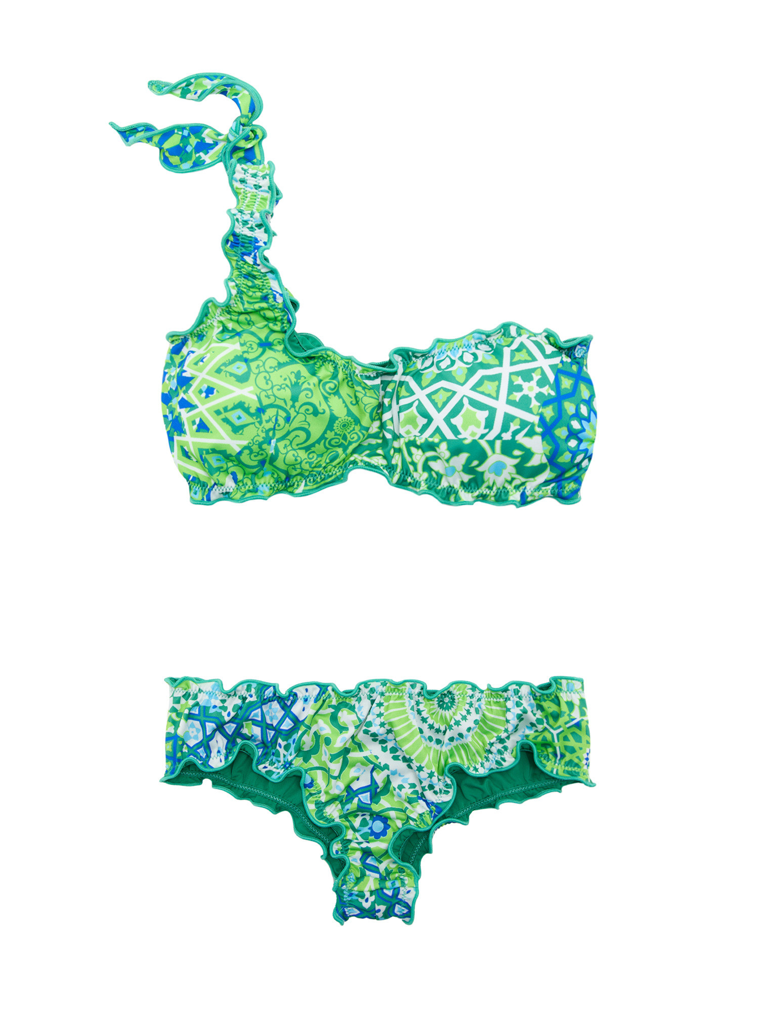 F**K - Bikini a fascia monospalla e slip con stampa, Verde, large image number 0