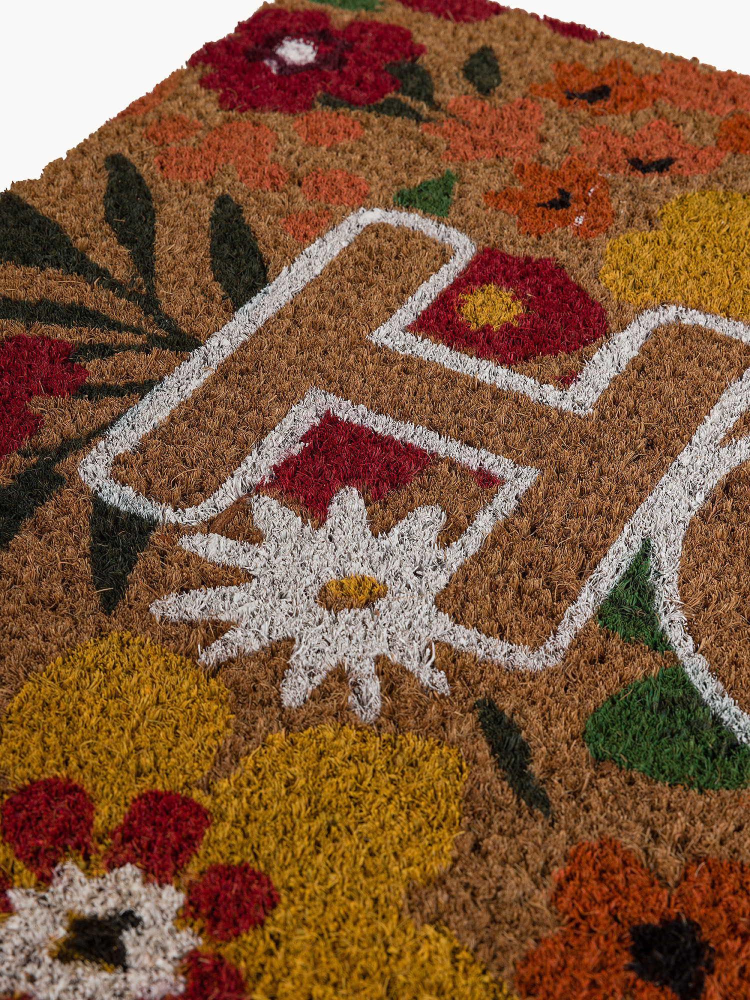 Zerbino con stampa fiori e scritta home, Beige, large image number 1