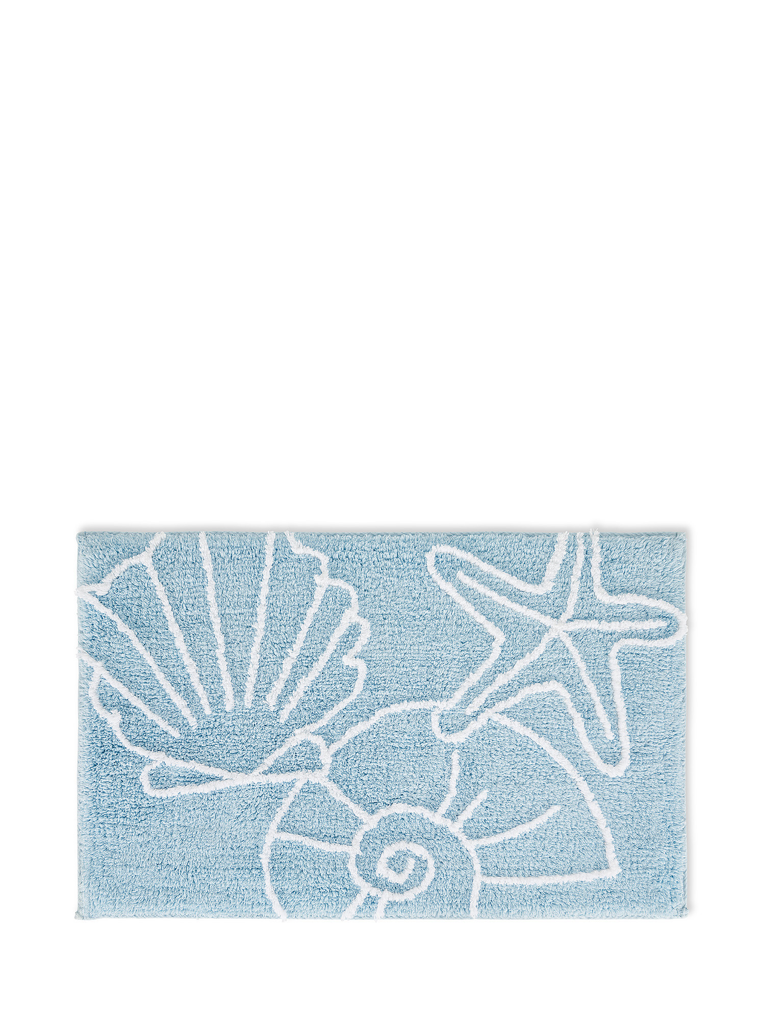 Tappeto bagno cotone motivo conchiglie, Azzurro, large image number 0