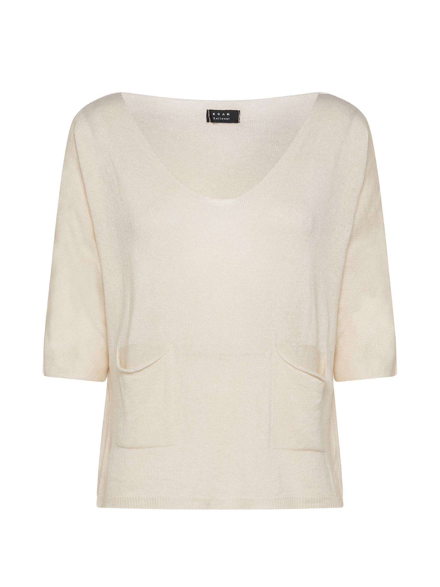 Oversized sweater with neckline, Sand, large image number 0
