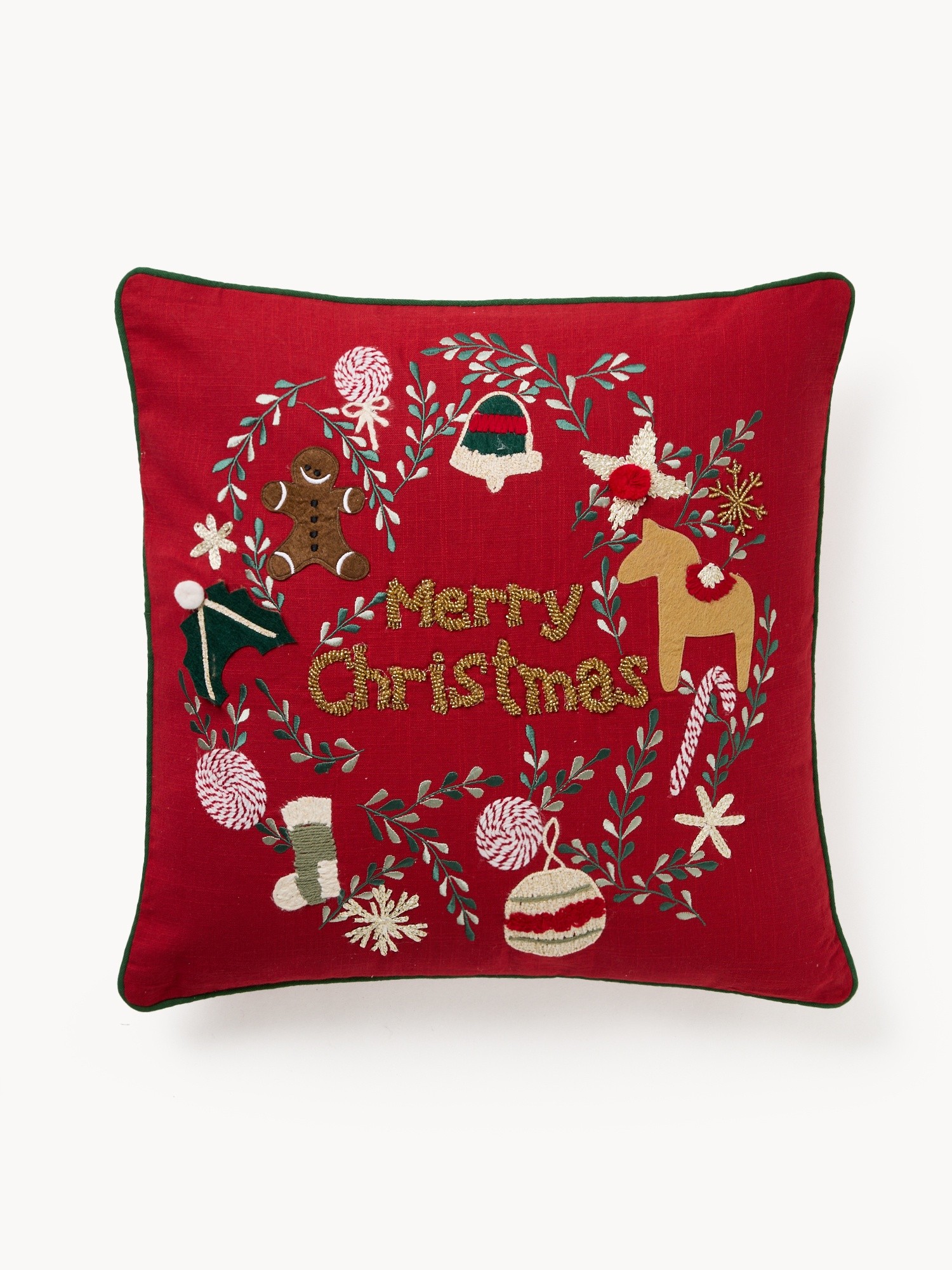 Cushion with Christmas embroidery 45x45cm, Red, large image number 0