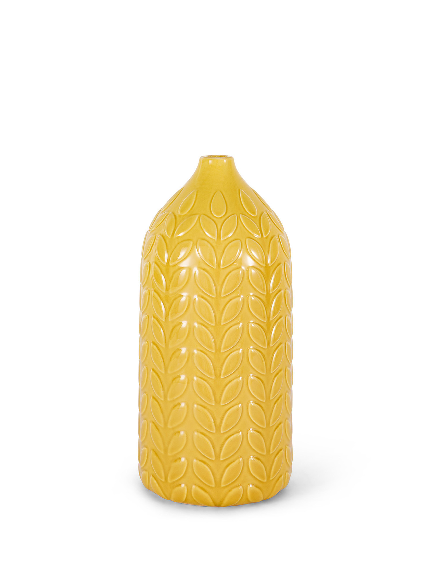 Ceramic vase with leaves decoration, Yellow, large image number 0