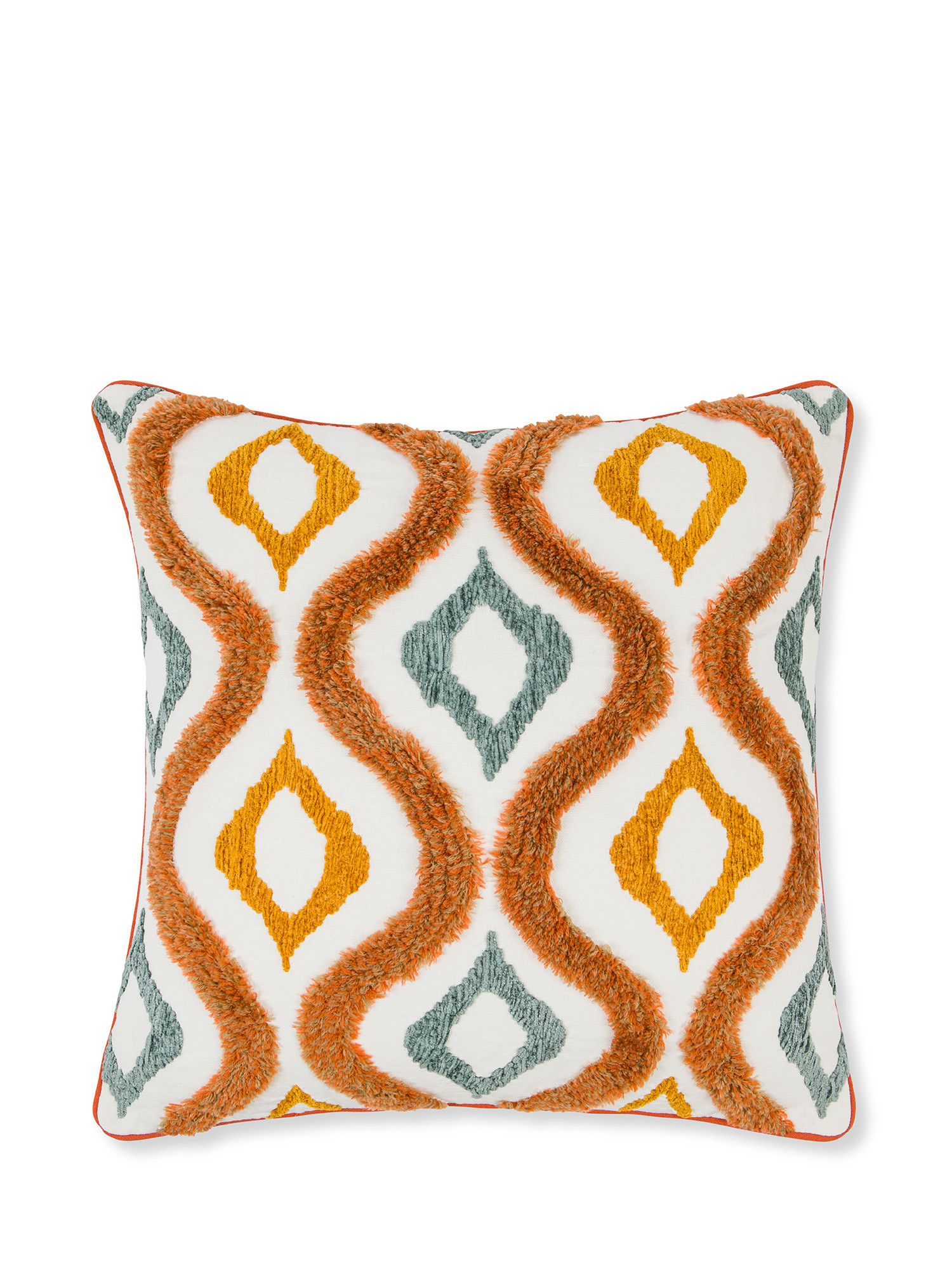 Embroidered cushion with geometric pattern and applications 45x45cm, Orange, large image number 0