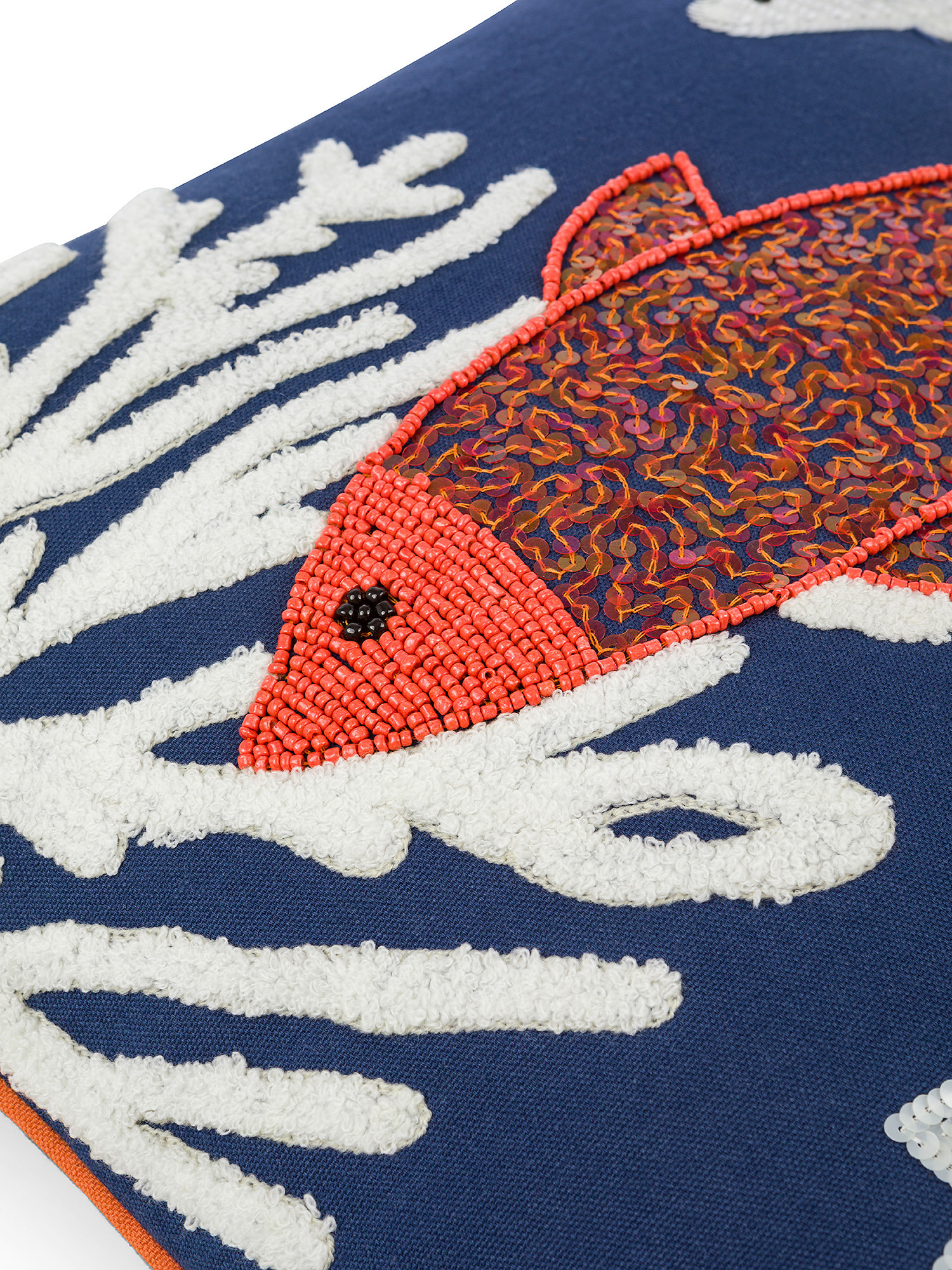 Cotton cushion with fish embroidery 45x45cm, Blue, large image number 2
