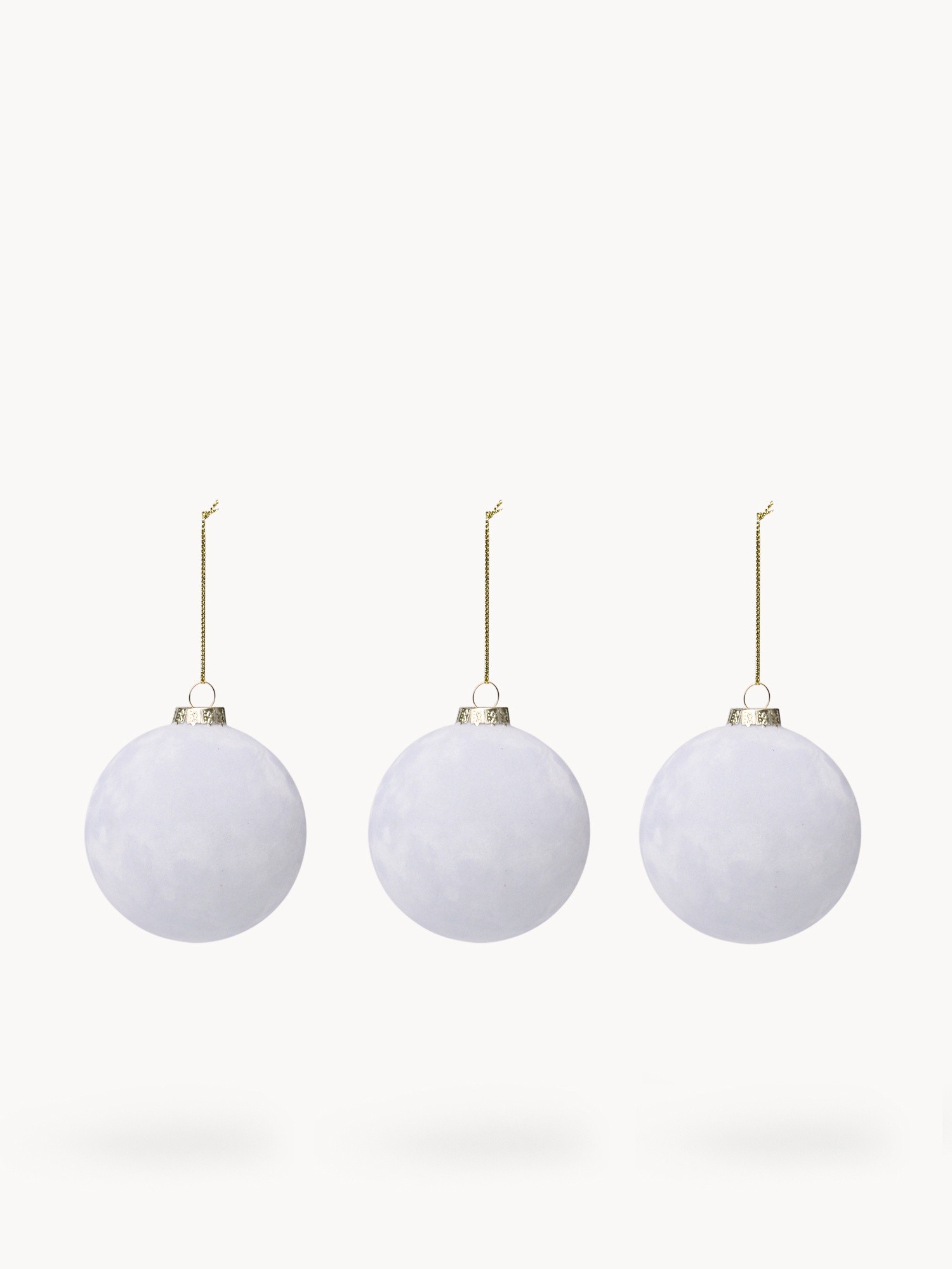 Set of 3 velvet-effect glass tree ornaments, White, large image number 0